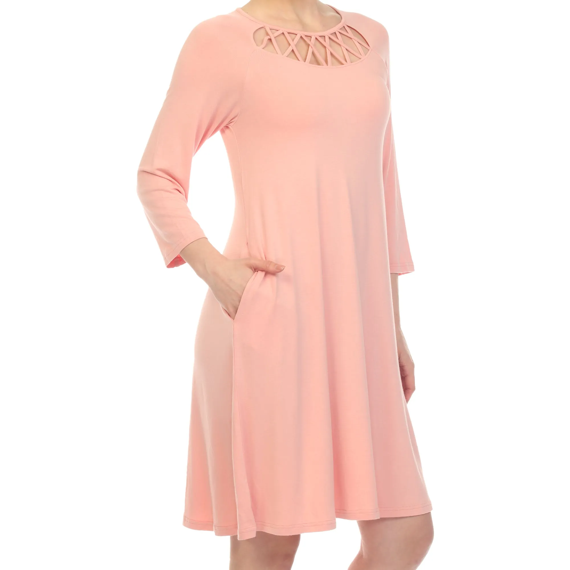 Women's Criss Cross Neckline Swing Midi Dress sold by White Mark product image thumbnail 4
