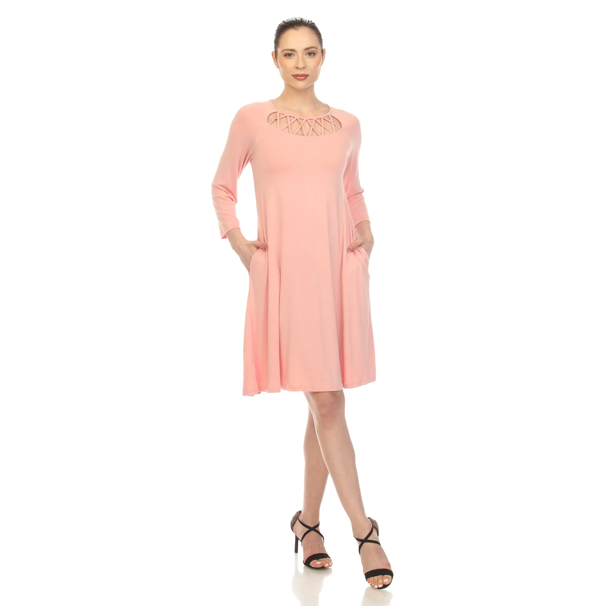 Women's Criss Cross Neckline Swing Midi Dress sold by White Mark