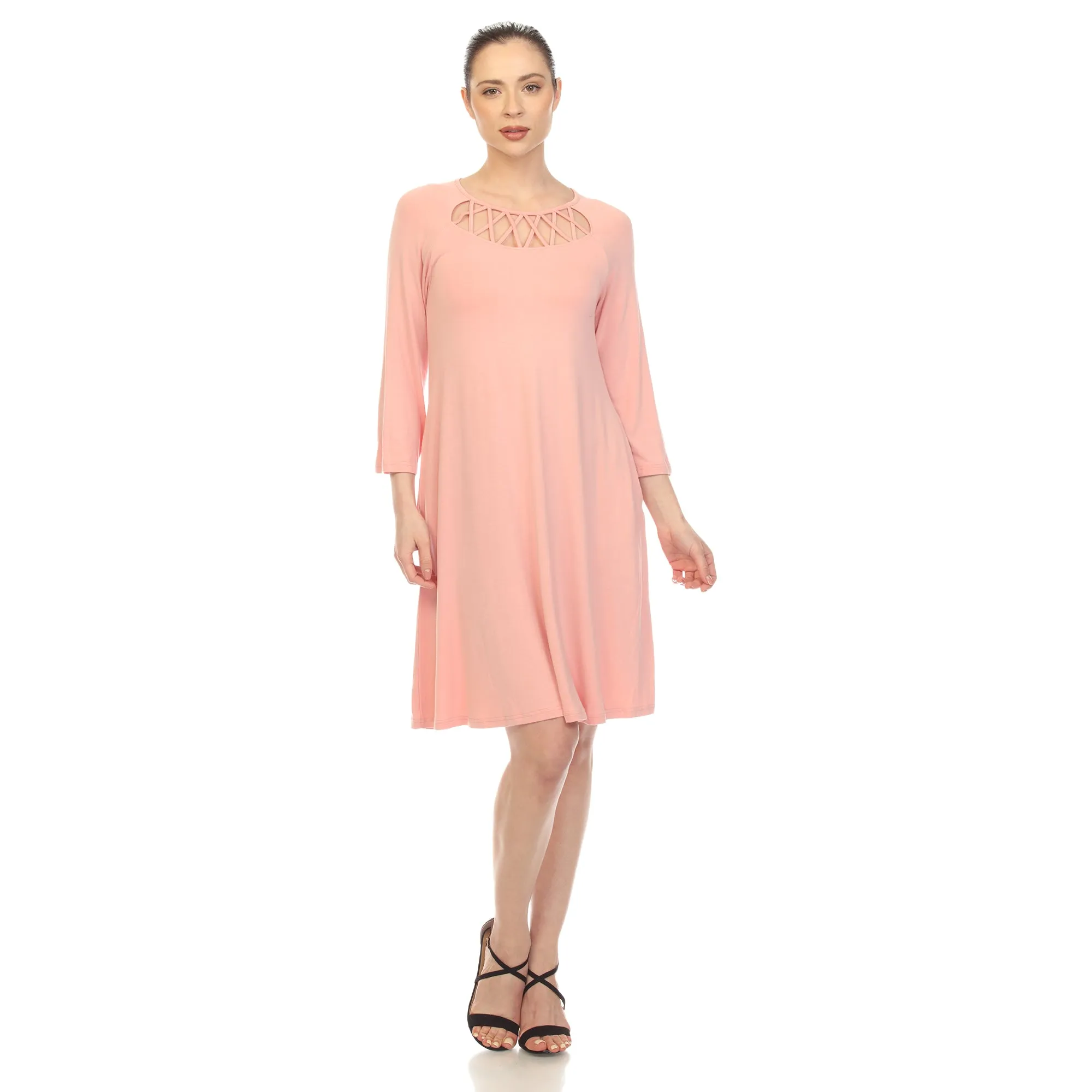 Women's Criss Cross Neckline Swing Midi Dress sold by White Mark product image thumbnail 5