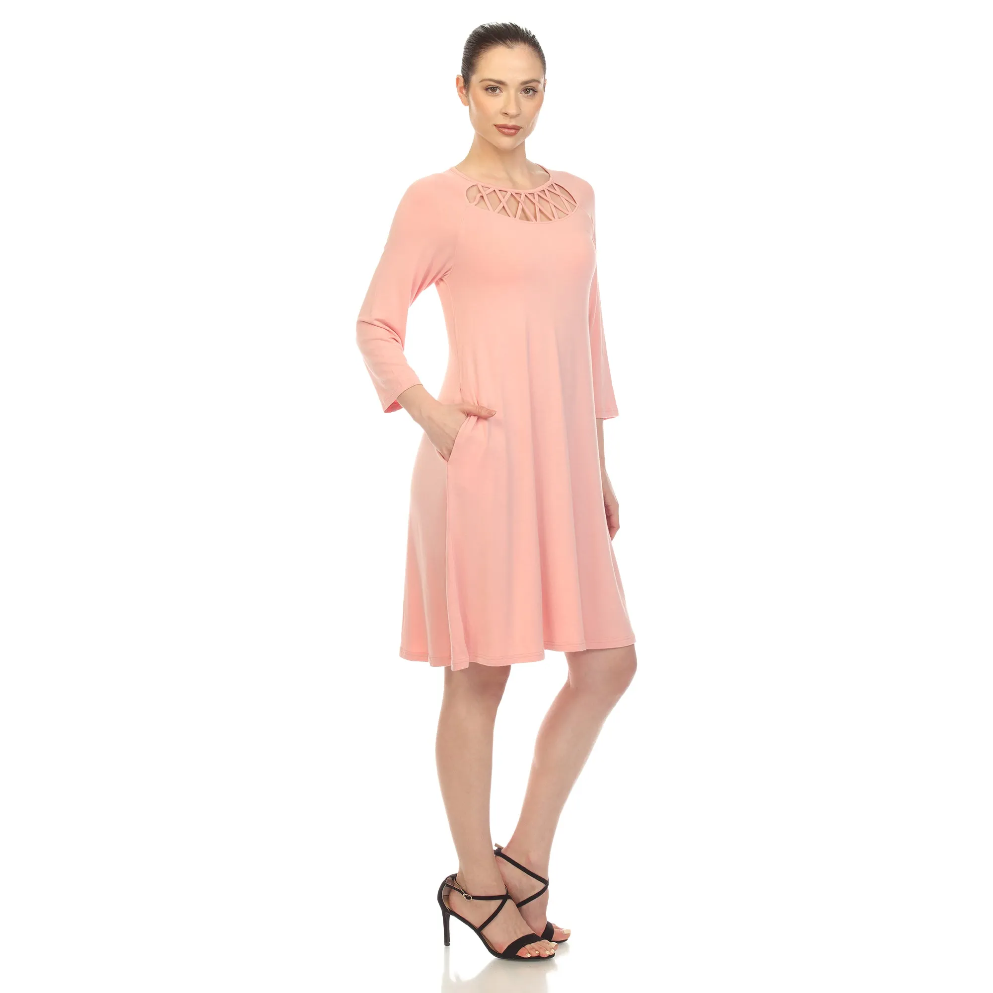 Women's Criss Cross Neckline Swing Midi Dress sold by White Mark product image thumbnail 2