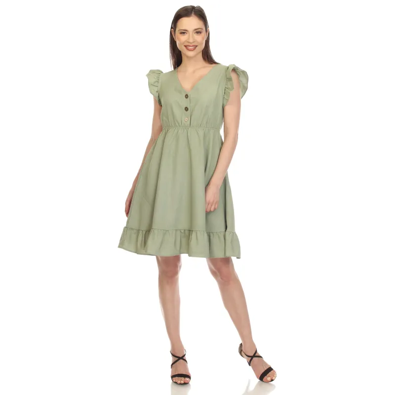 Women's Ruffle Sleeve Knee-Length Dress sold by White Mark