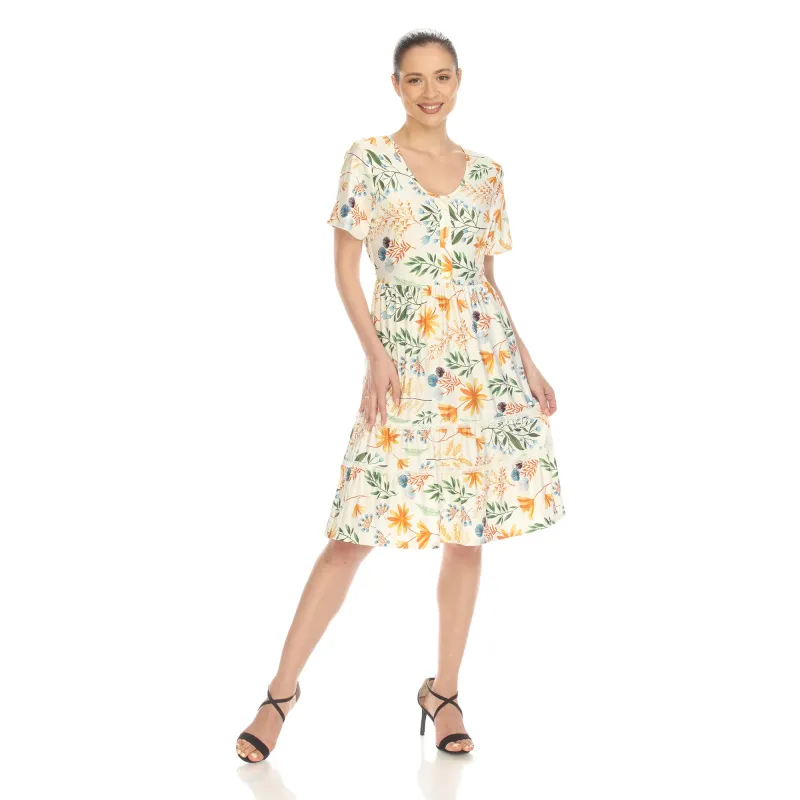 Women's Floral Short Sleeve Knee Length Dress made by White Mark