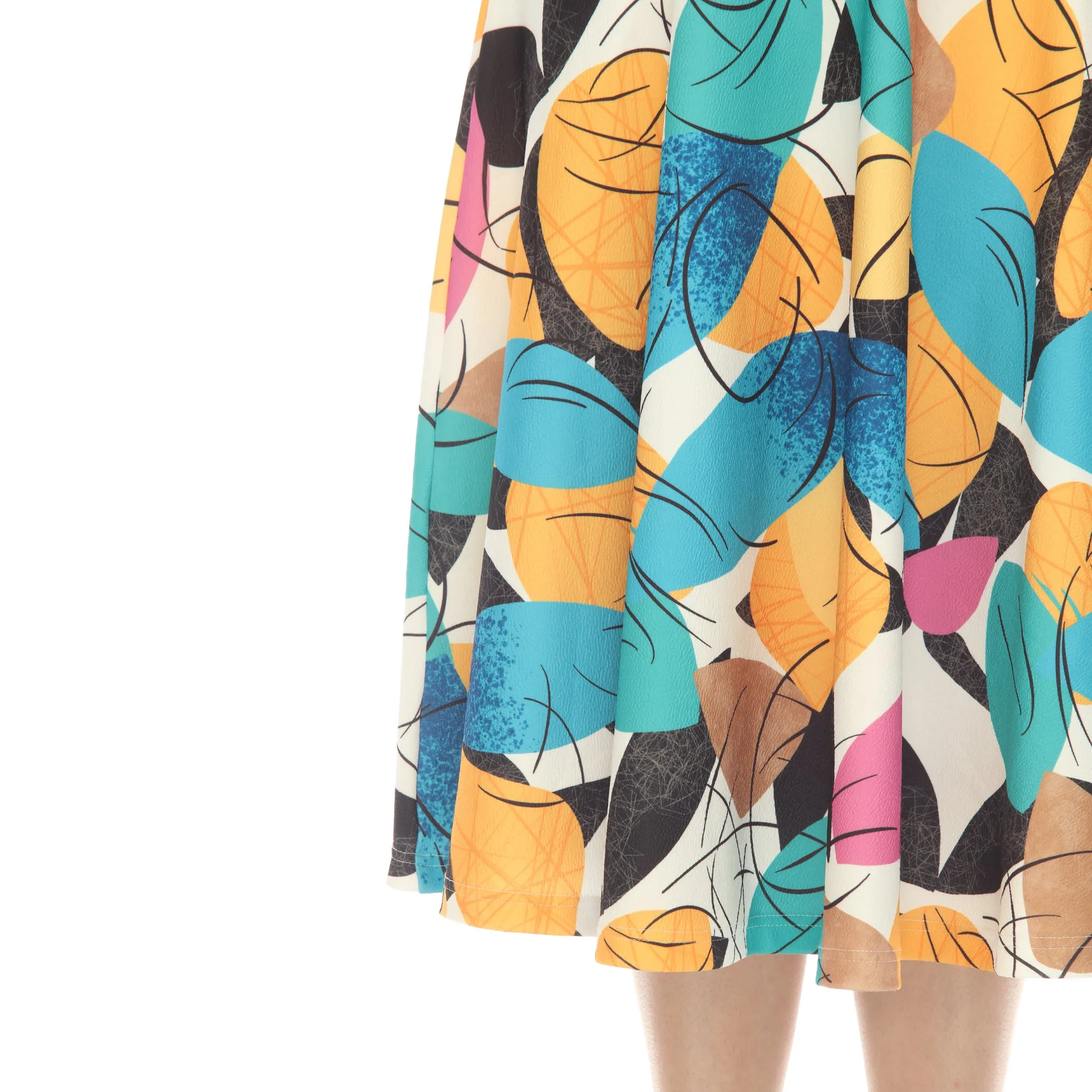 Women's Leaf Print Vintage Flared Midi Skirt sold by White Mark product image thumbnail 4
