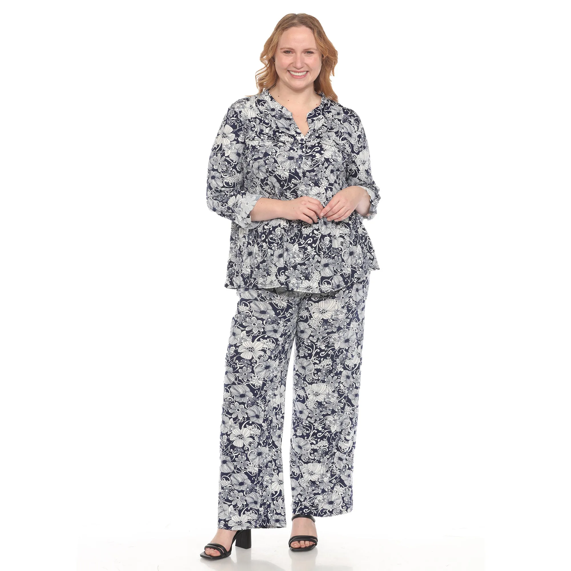 Plus Size 2-Piece Floral Print Tunic and Pant Set sold by White Mark product image thumbnail 2