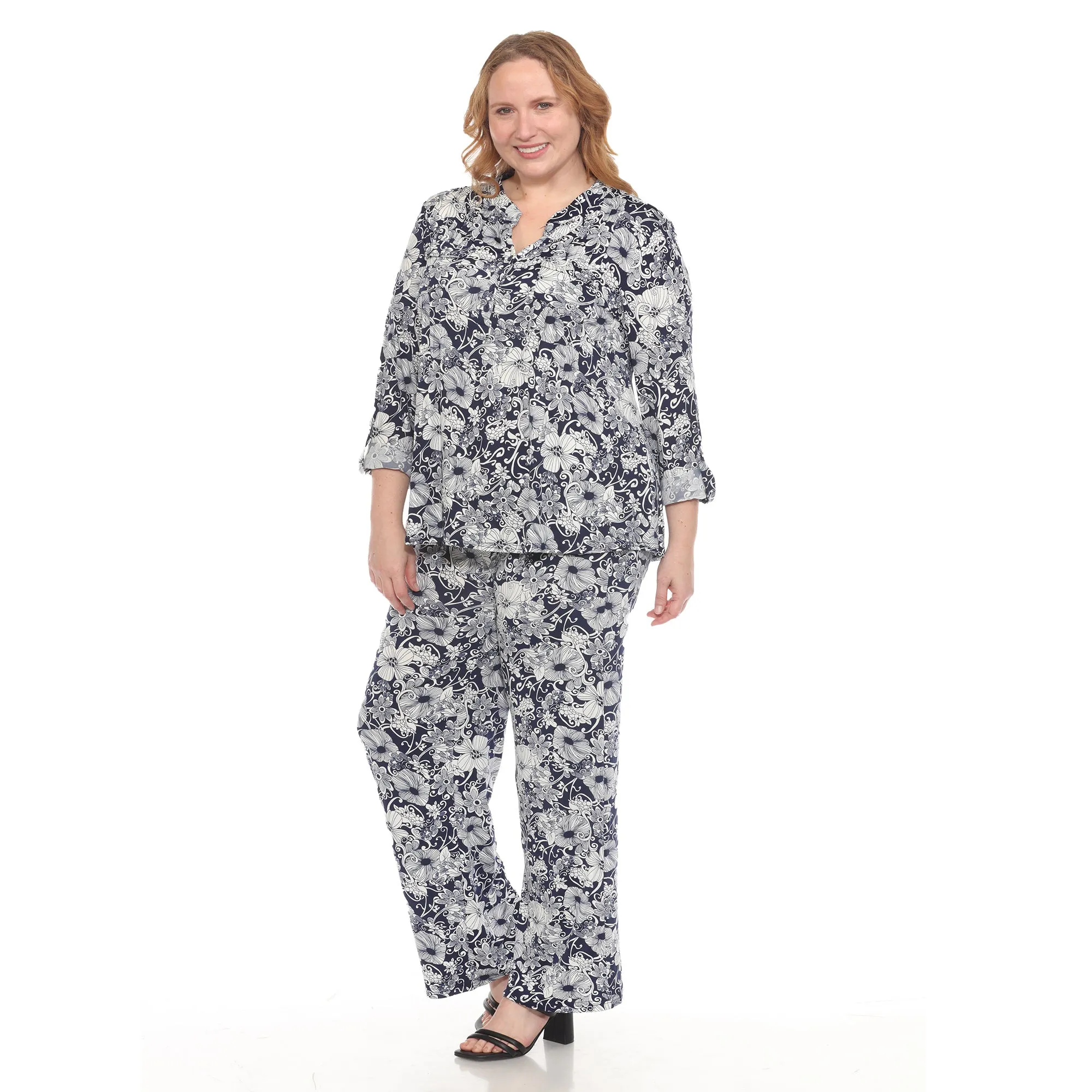 Plus Size 2-Piece Floral Print Tunic and Pant Set sold by White Mark product image thumbnail 3