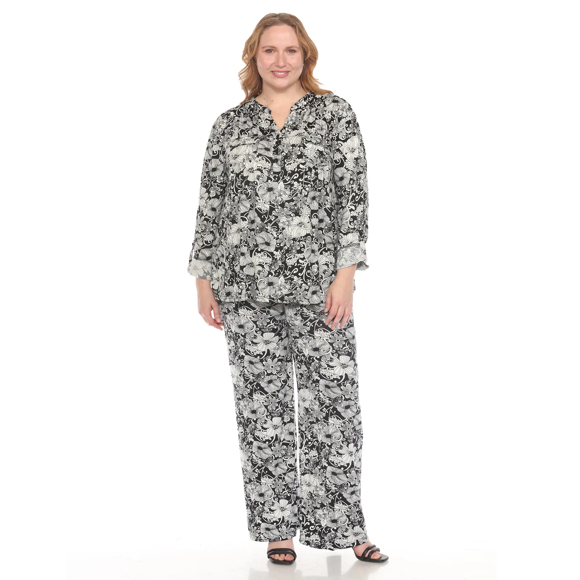 Plus Size 2-Piece Floral Print Tunic and Pant Set sold by White Mark
