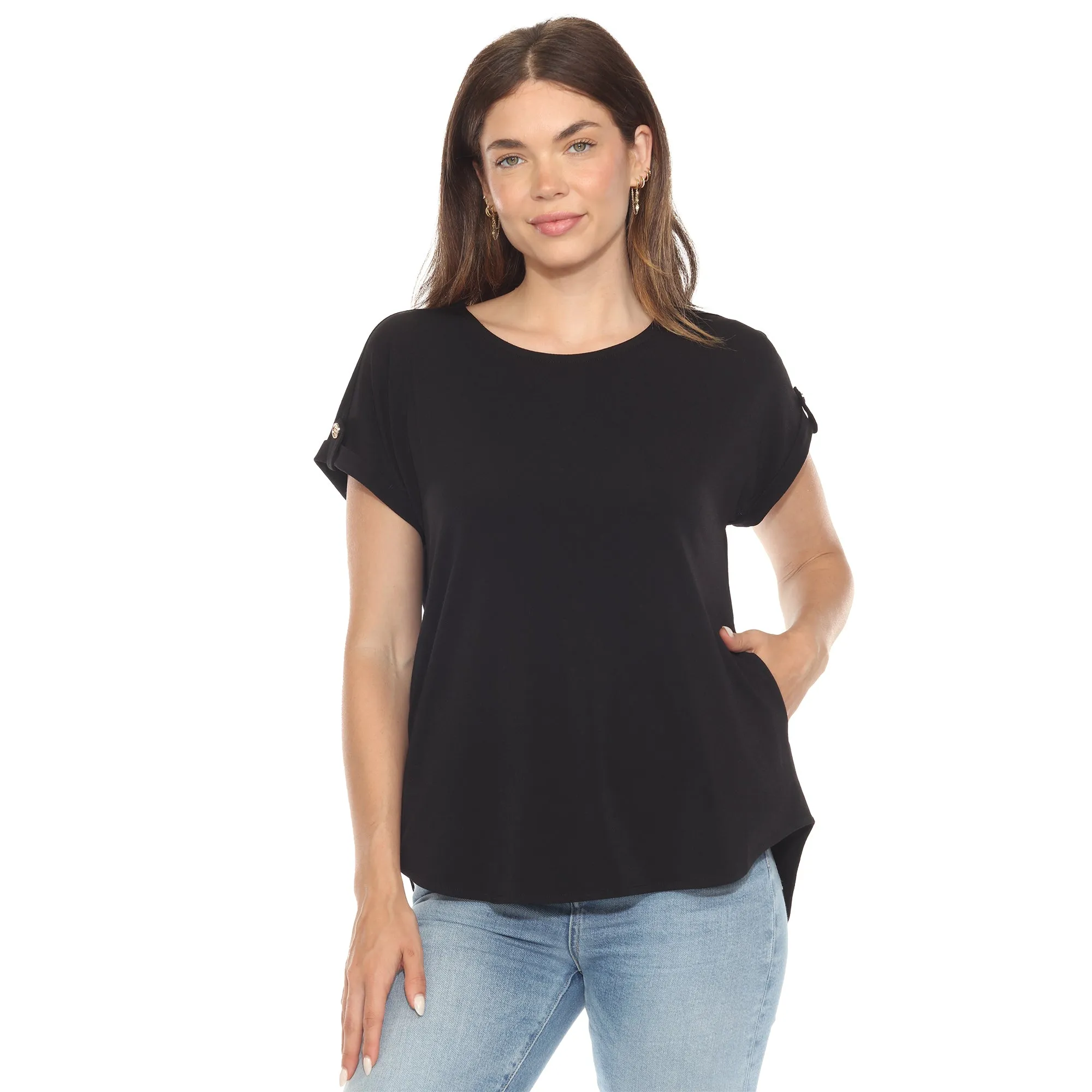 Women's Folded Short Sleeve Solid Top sold by White Mark