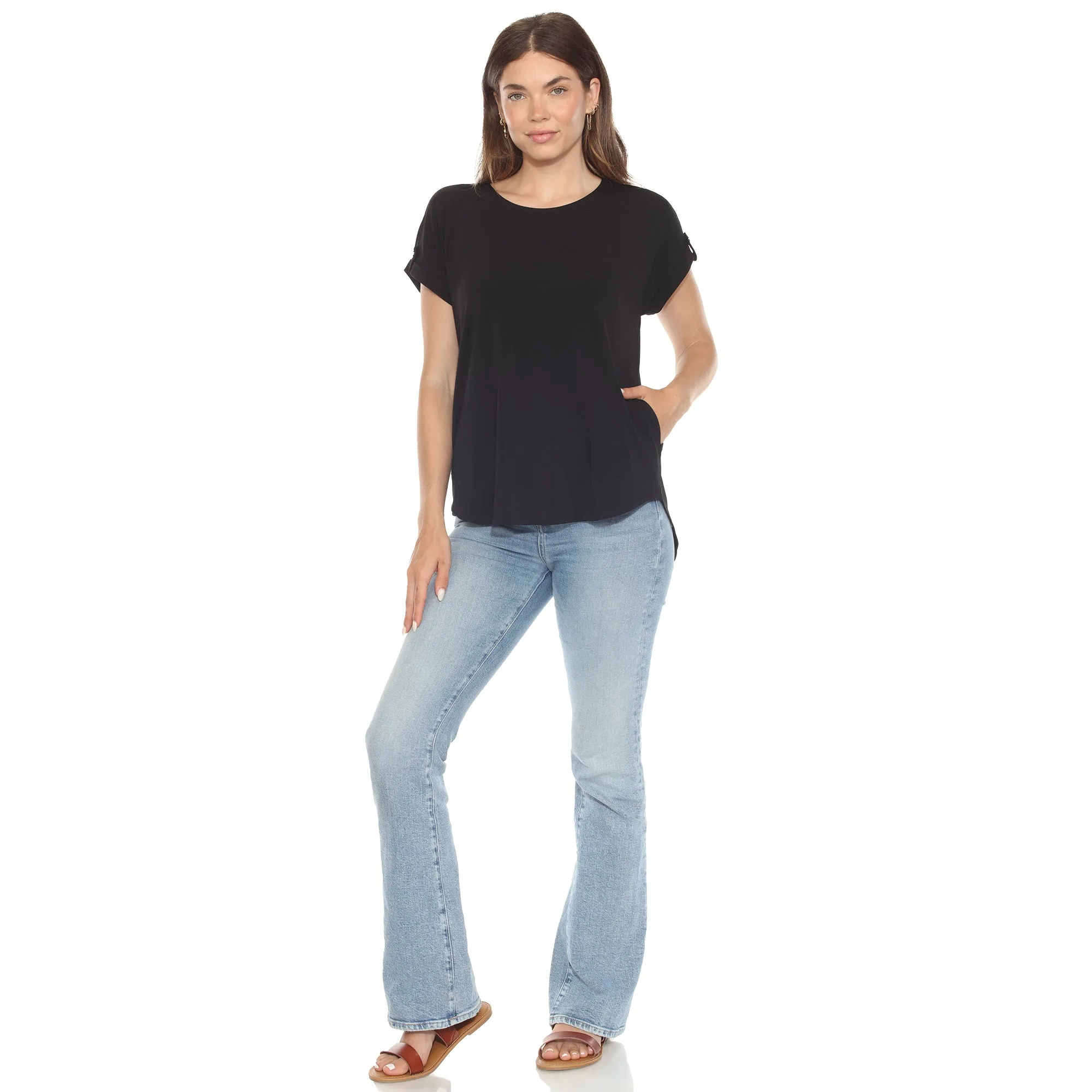 Women's Folded Short Sleeve Solid Top sold by White Mark product image thumbnail 5