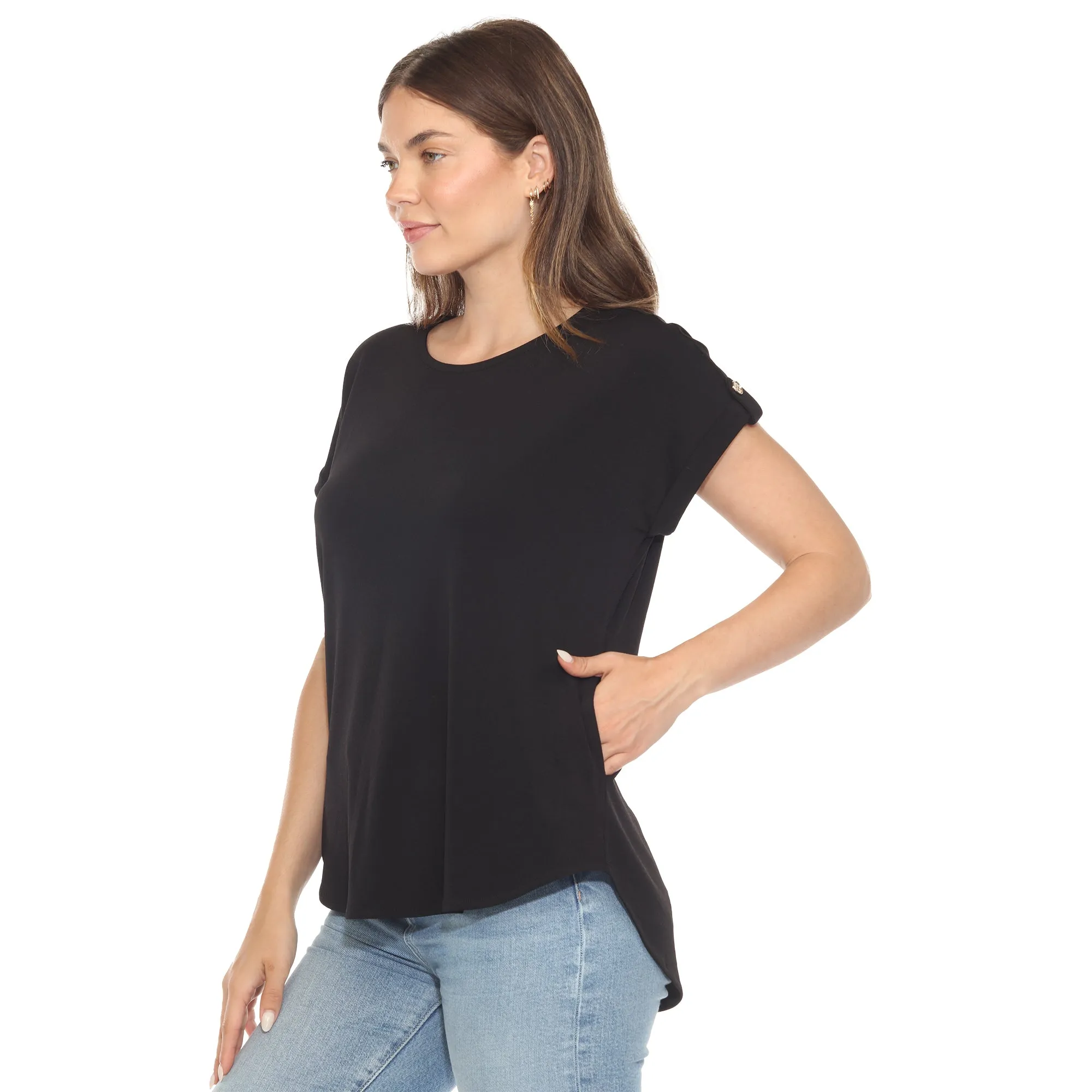 Women's Folded Short Sleeve Solid Top sold by White Mark product image thumbnail 2