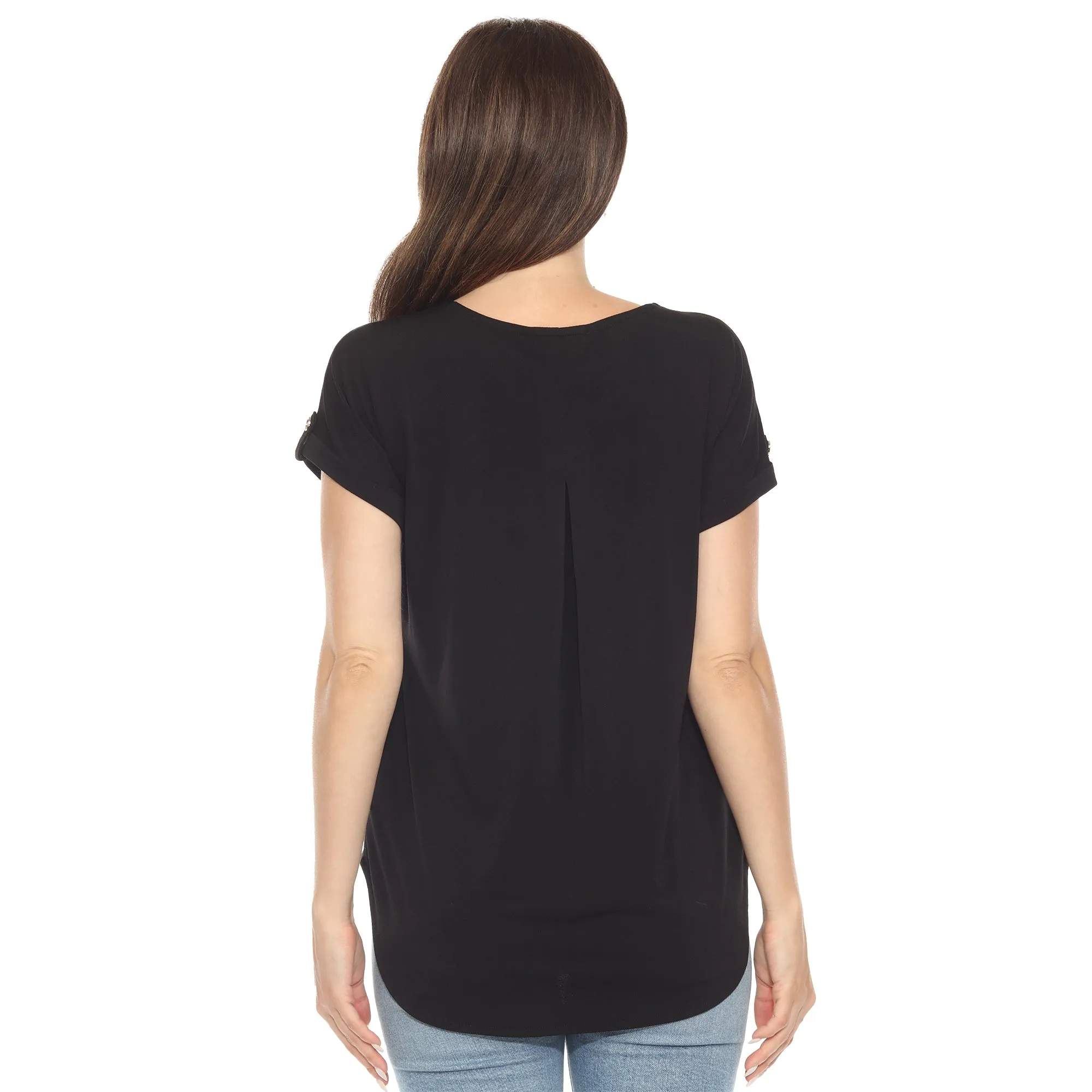 Women's Folded Short Sleeve Solid Top sold by White Mark product image thumbnail 3