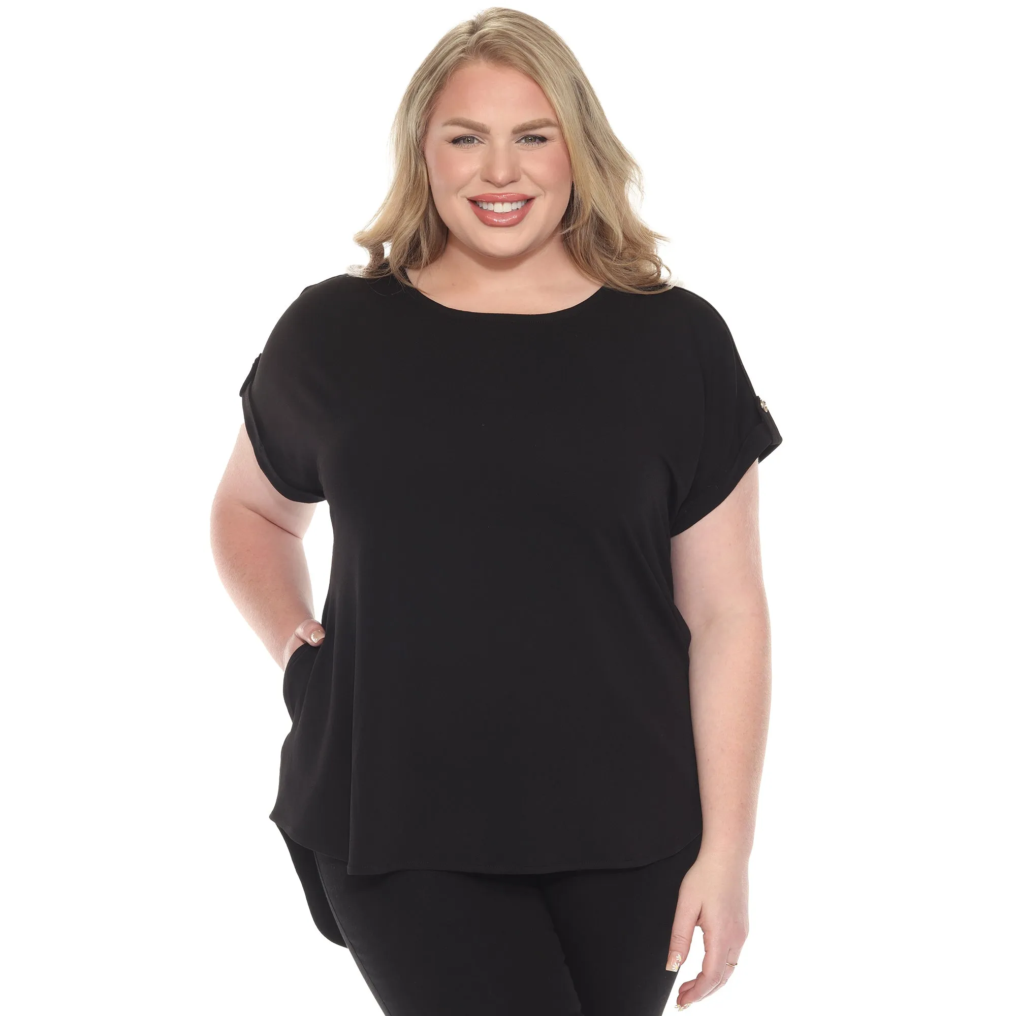 Plus Size Folded Short Sleeve Solid Top sold by White Mark product image thumbnail 2