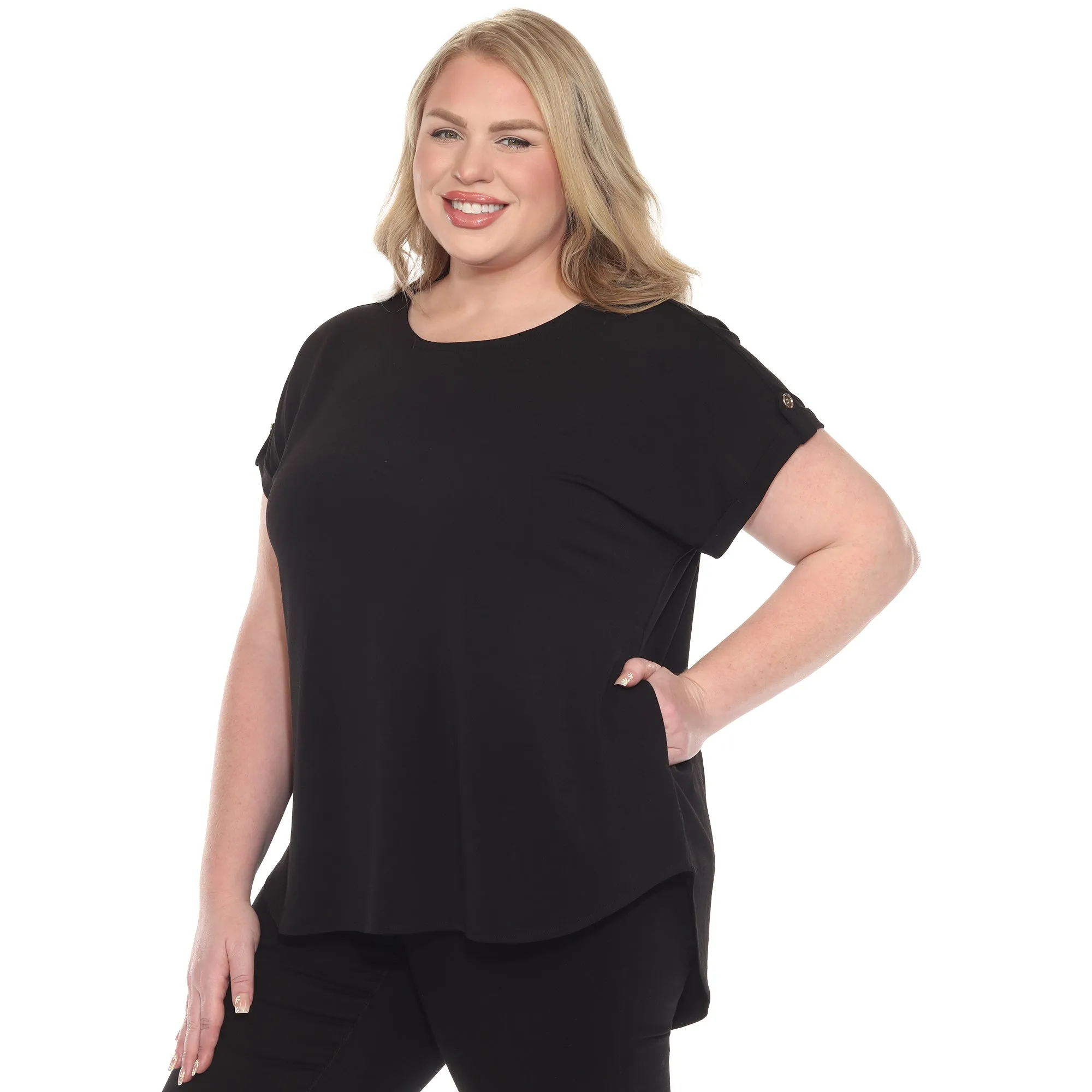 Plus Size Folded Short Sleeve Solid Top sold by White Mark product image thumbnail 3
