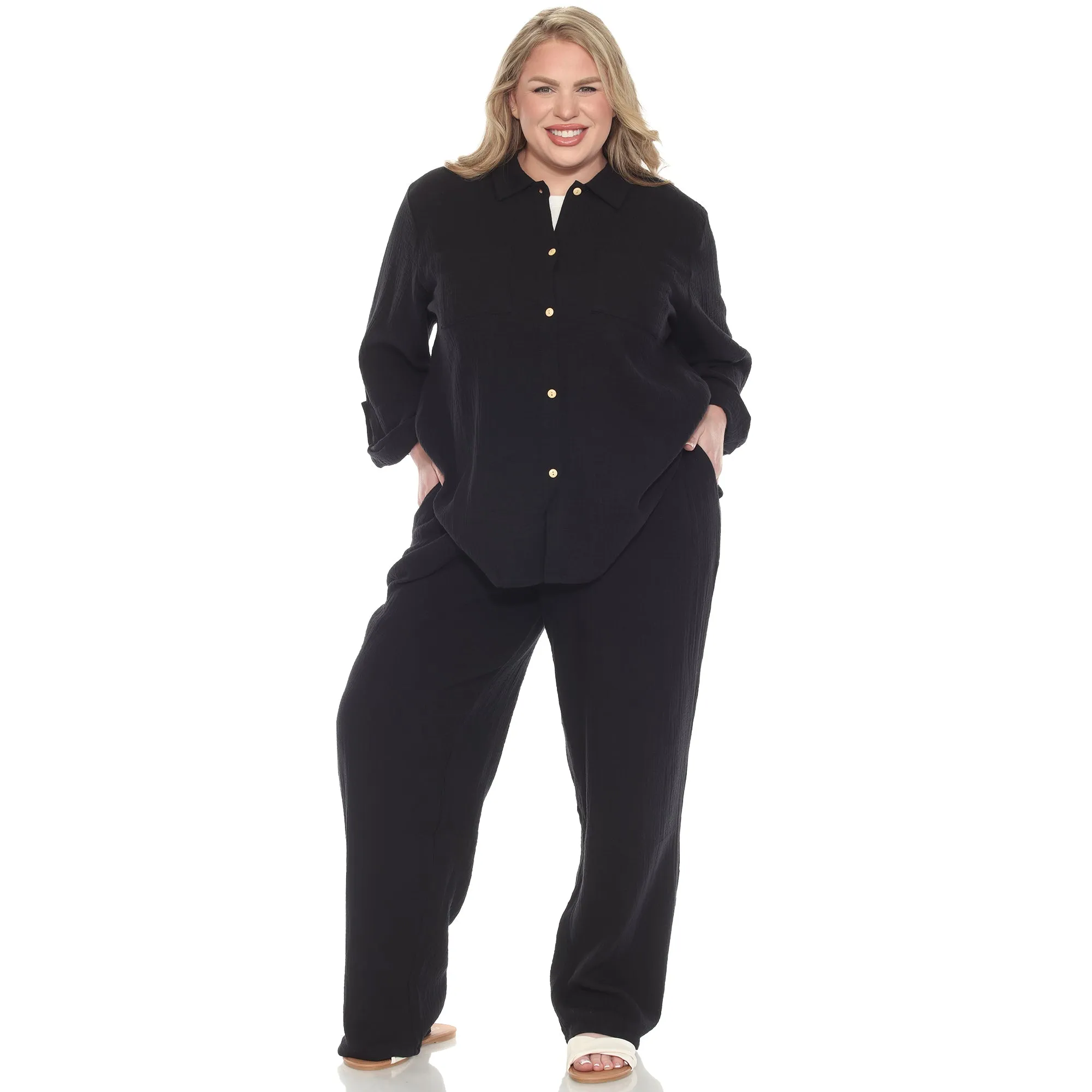 Plus Size Long Sleeve Button Down Cotton Gauze Set sold by White Mark product image thumbnail 2
