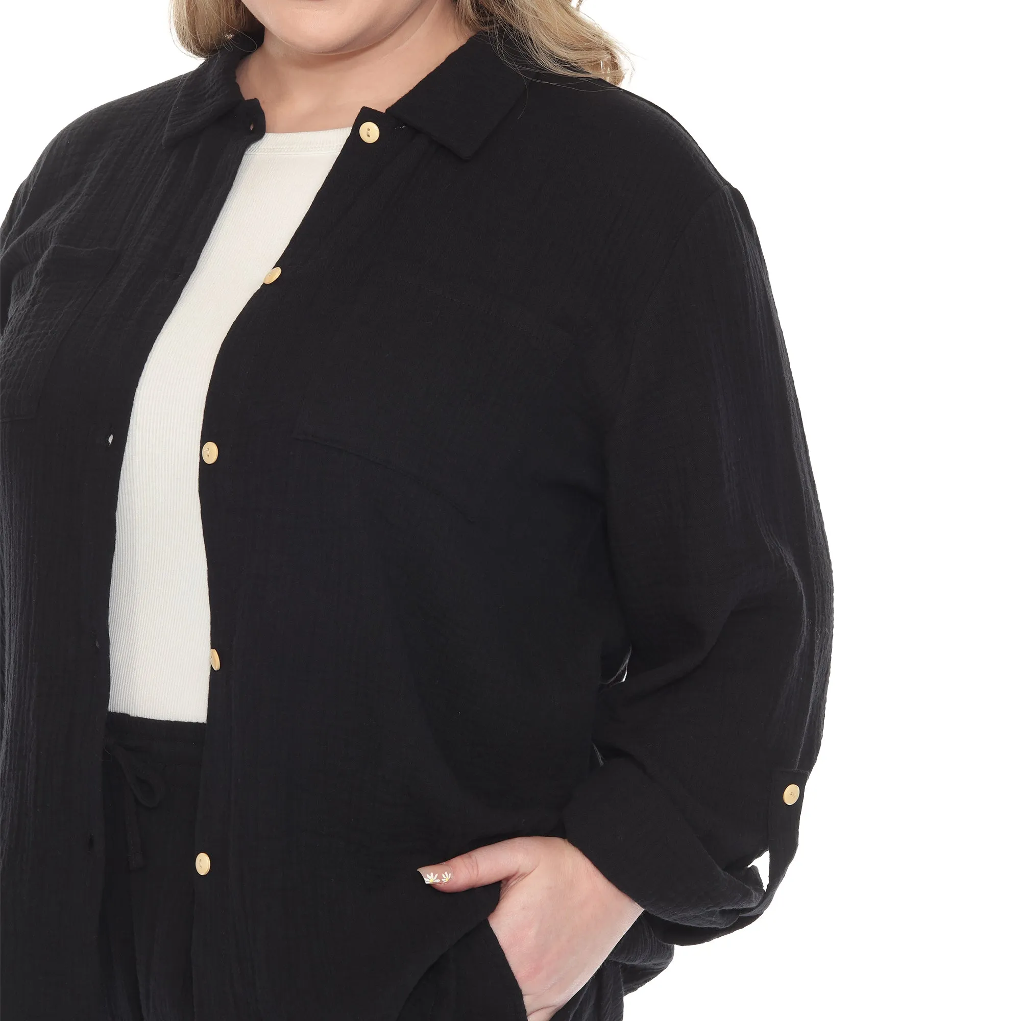 Plus Size Long Sleeve Button Down Cotton Gauze Set sold by White Mark product image thumbnail 5