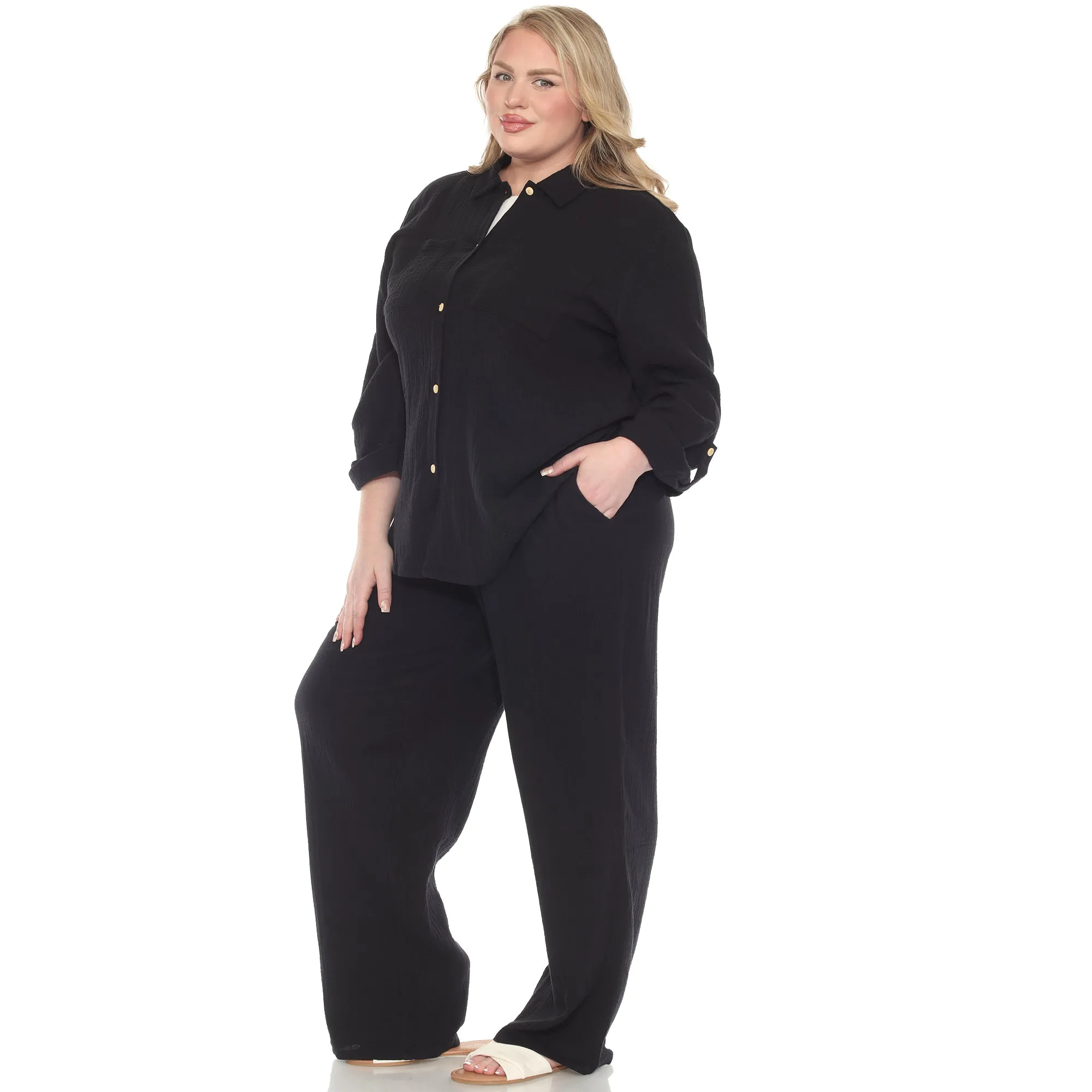 Plus Size Long Sleeve Button Down Cotton Gauze Set sold by White Mark product image thumbnail 3
