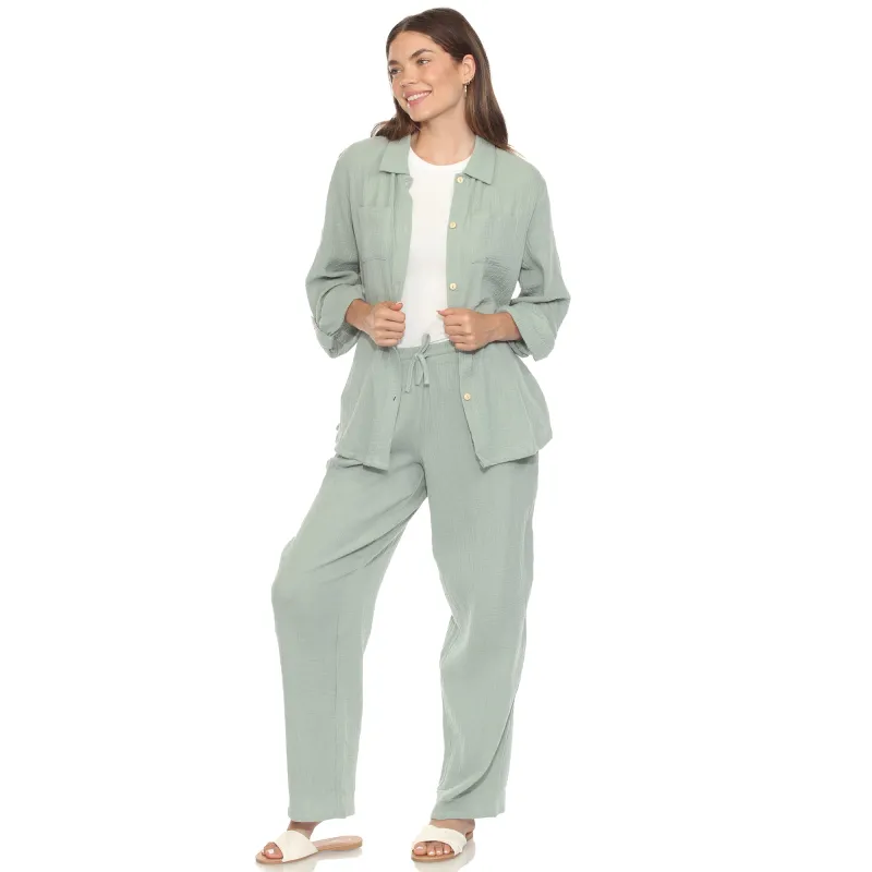 Women's Long Sleeve Button Down Cotton Gauze Set sold by White Mark
