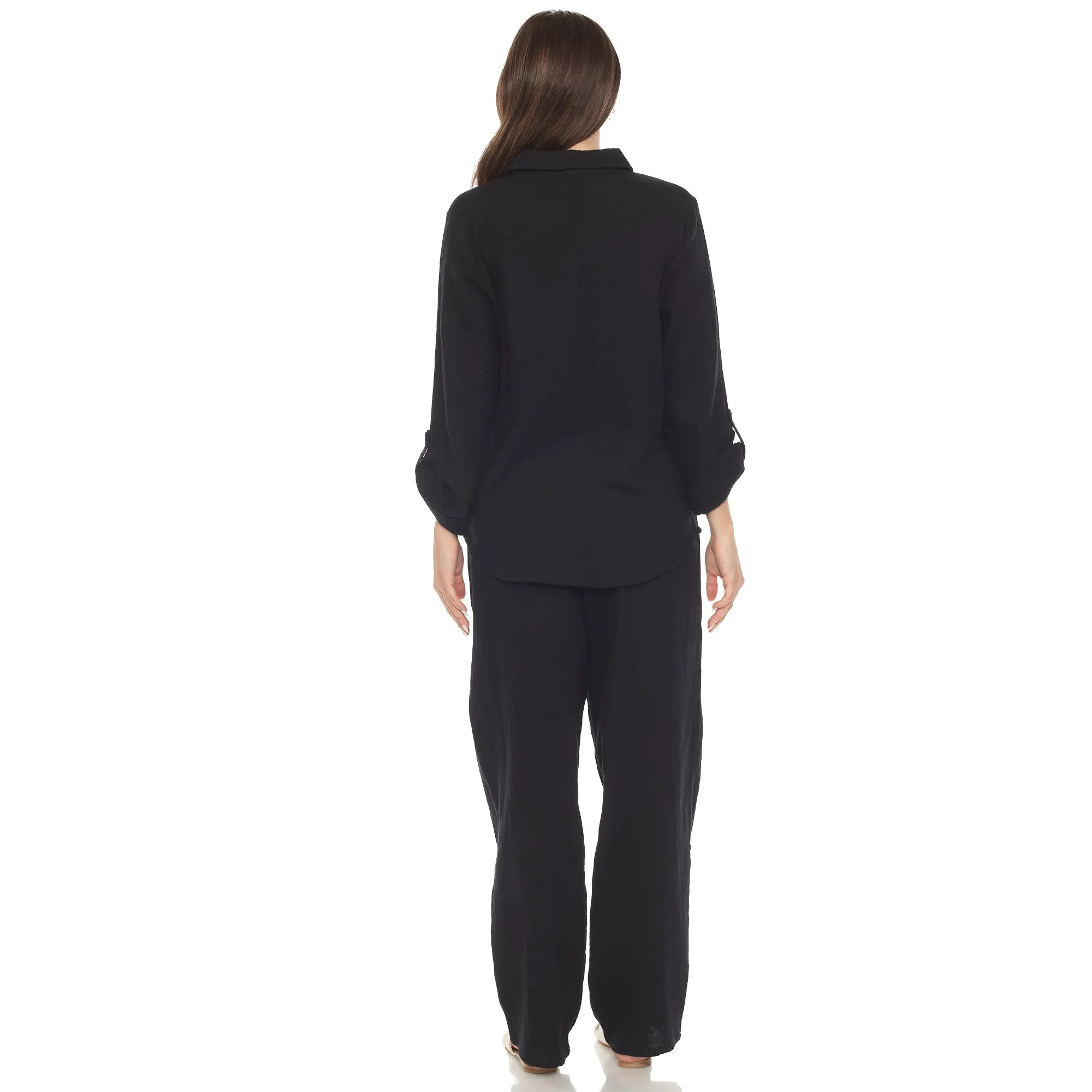 Women's Long Sleeve Button Down Cotton Gauze Set sold by White Mark product image thumbnail 5