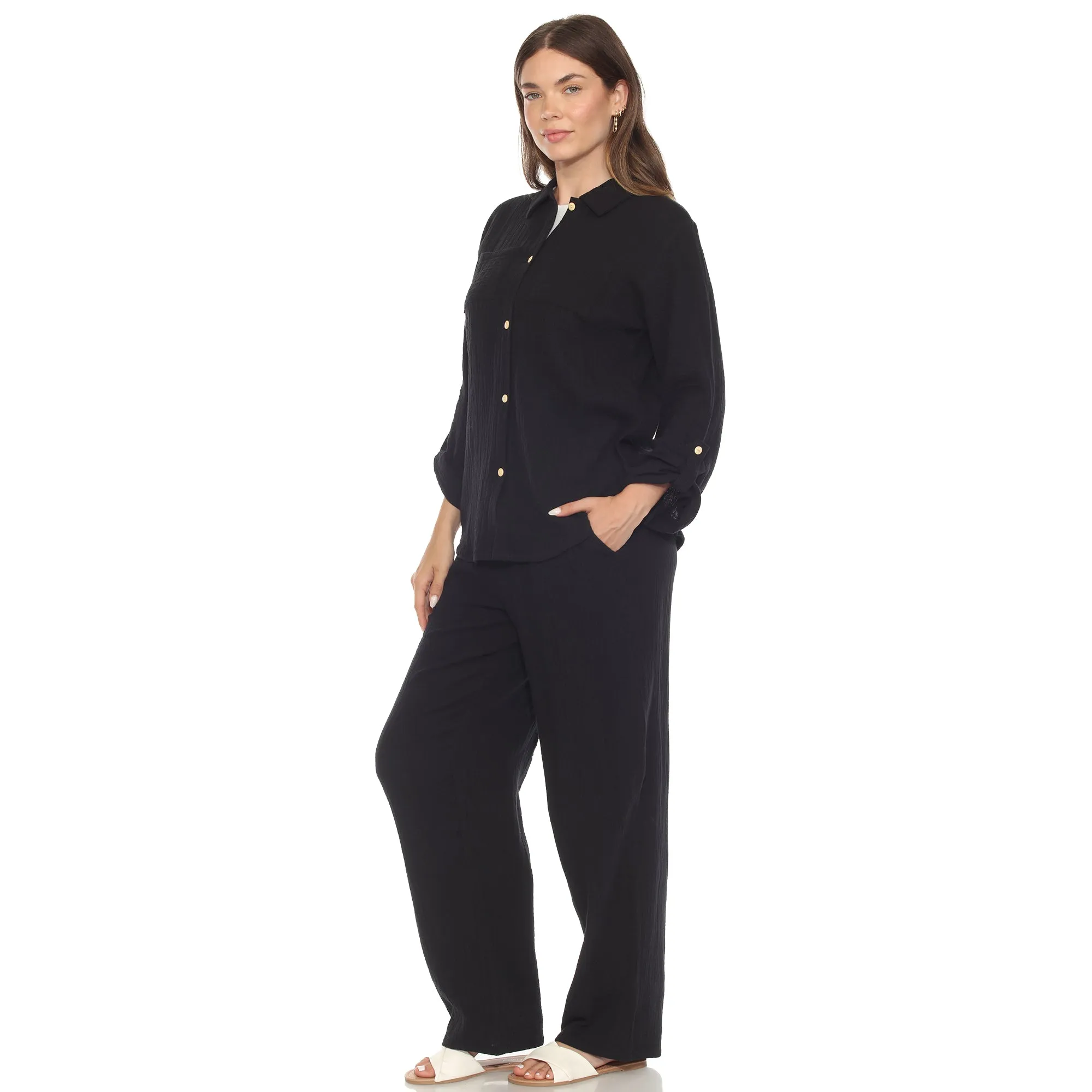 Women's Long Sleeve Button Down Cotton Gauze Set sold by White Mark product image thumbnail 4