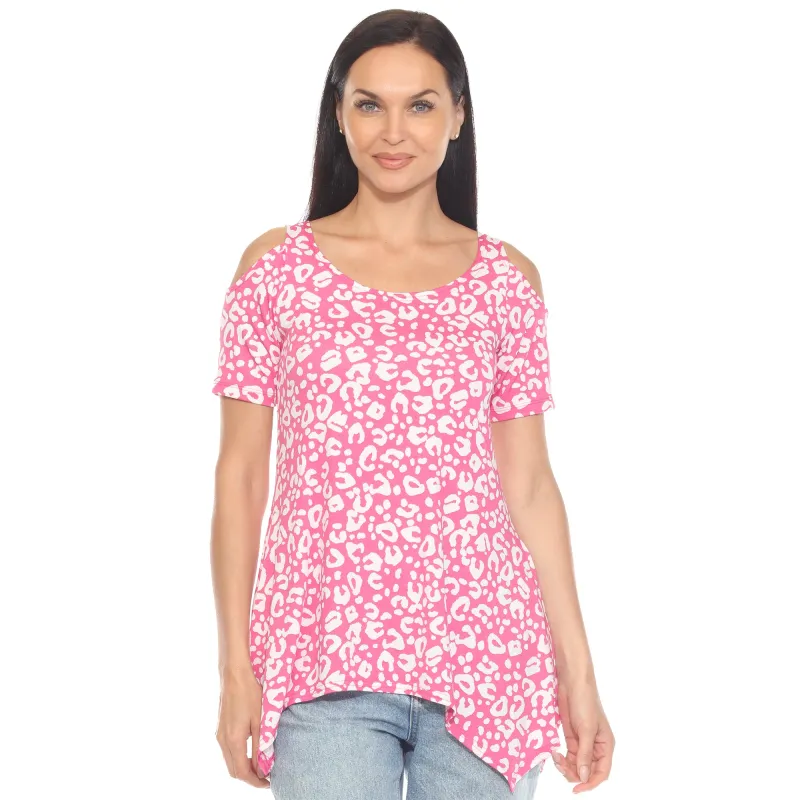 Women's Cold Shoulder Leopard Print Short Sleeve Tunic Top sold by White Mark