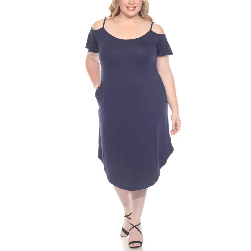 Plus Size Casual Scoop Neck Flutter Sleeve Knee Length Dress sold by White Mark