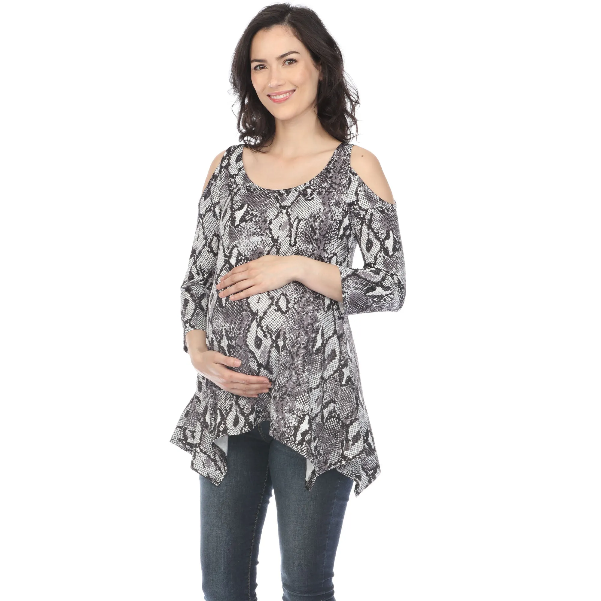 Maternity Snake Print Cold Shoulder Tunic sold by White Mark
