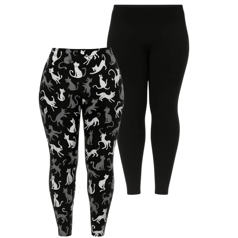 Women’s Halloween Cat Leggings 2-Pack made by White Mark