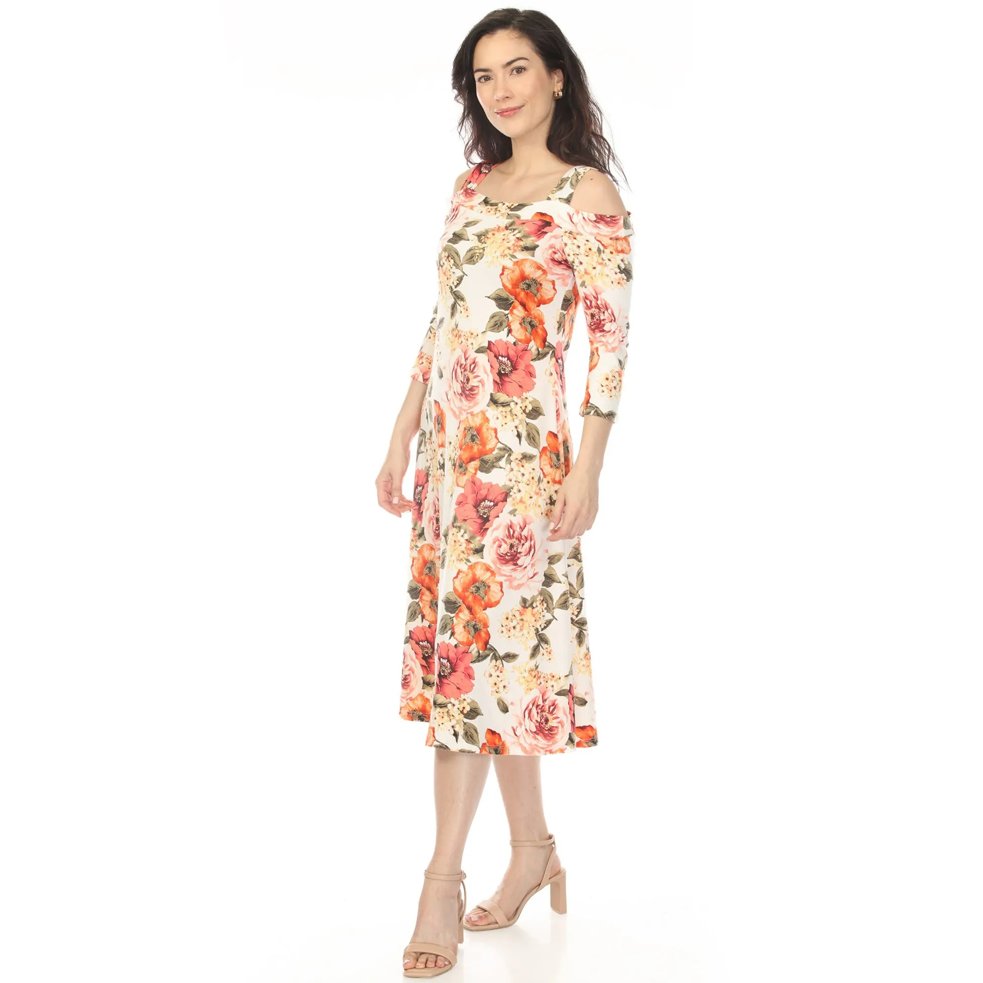 Women's Cold Shoulder 3/4 Sleeve Dress sold by White Mark product image thumbnail 5