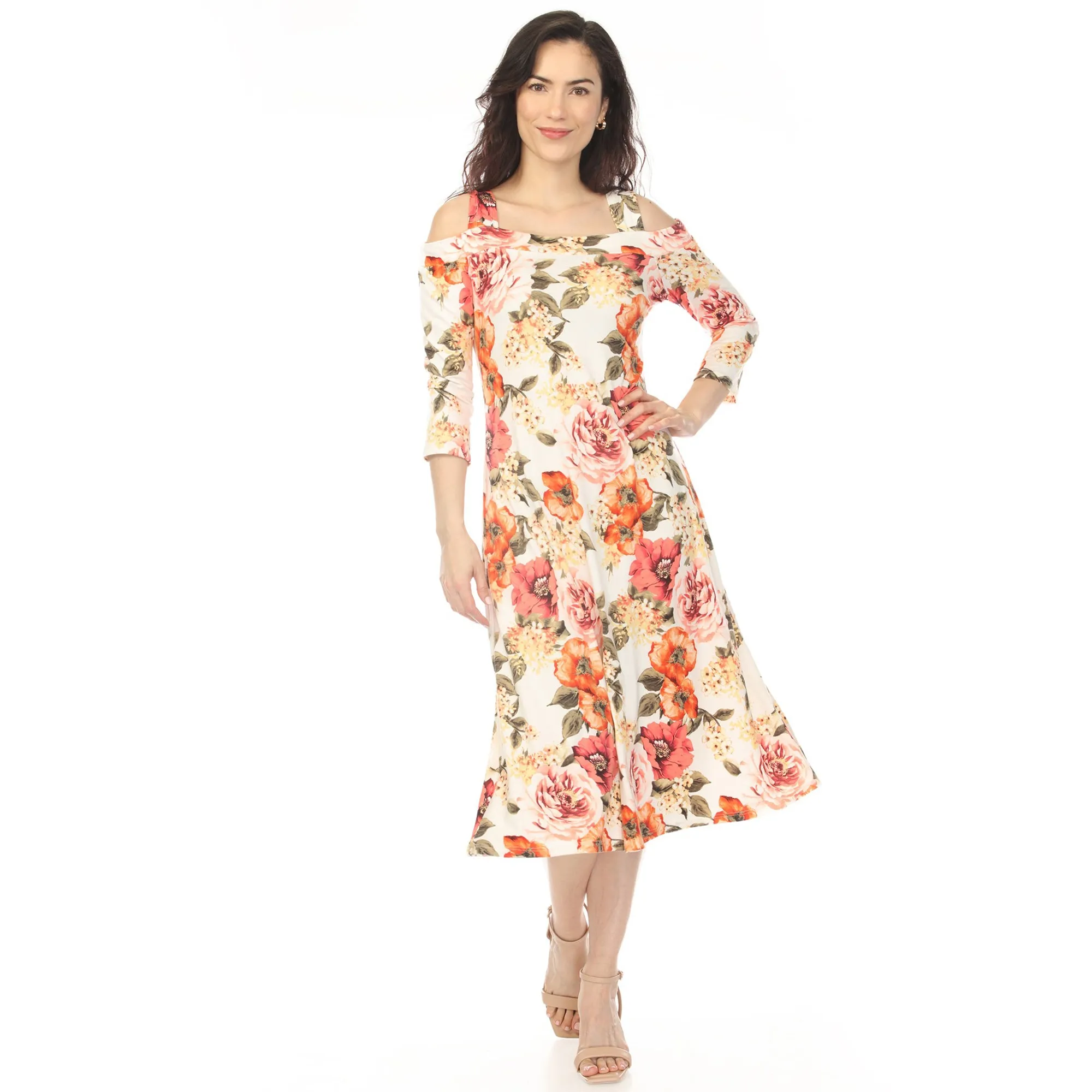 Women's Cold Shoulder 3/4 Sleeve Dress sold by White Mark product image thumbnail 2