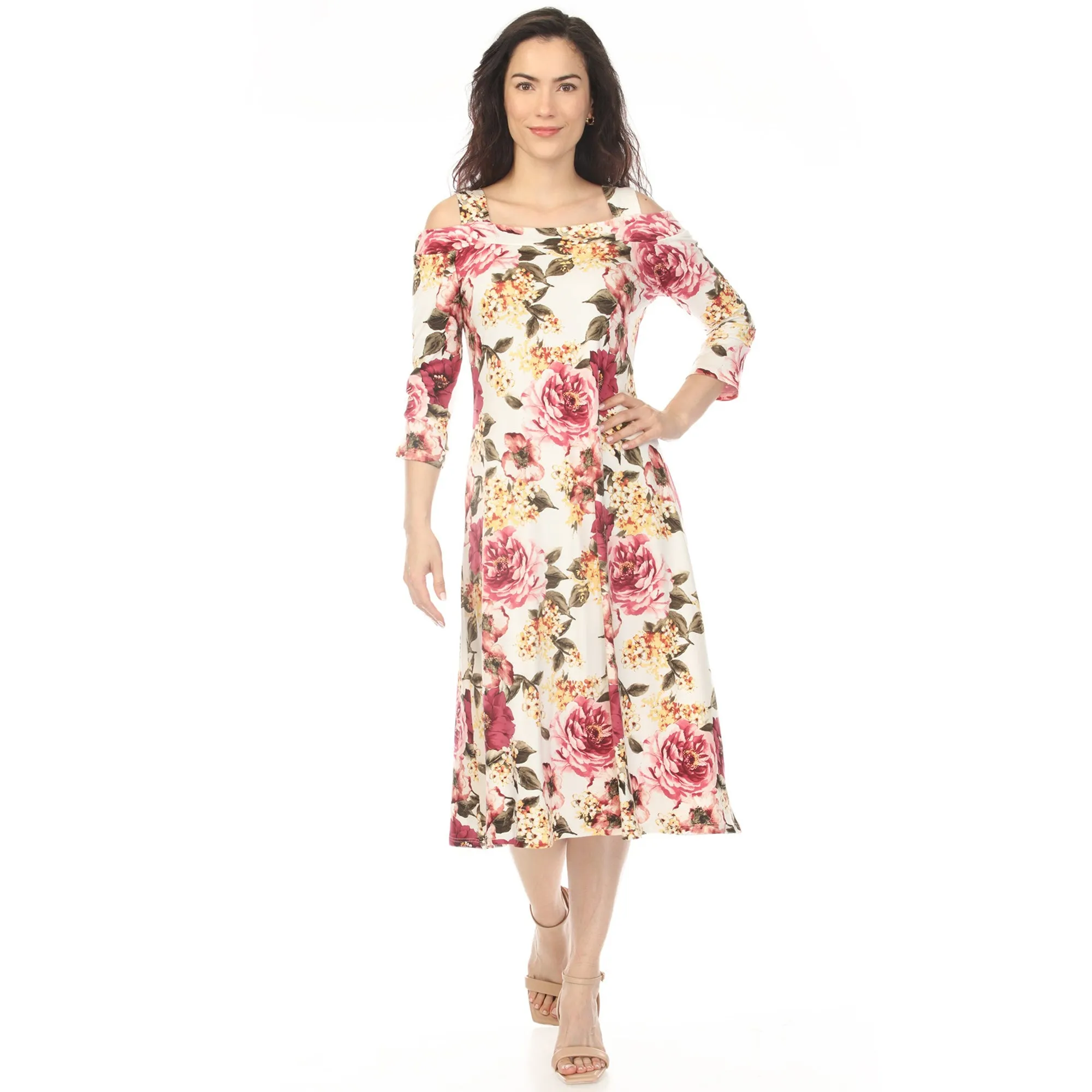 Women's Cold Shoulder 3/4 Sleeve Dress sold by White Mark product image thumbnail 3