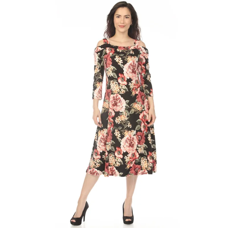 Women's Cold Shoulder 3/4 Sleeve Dress made by White Mark