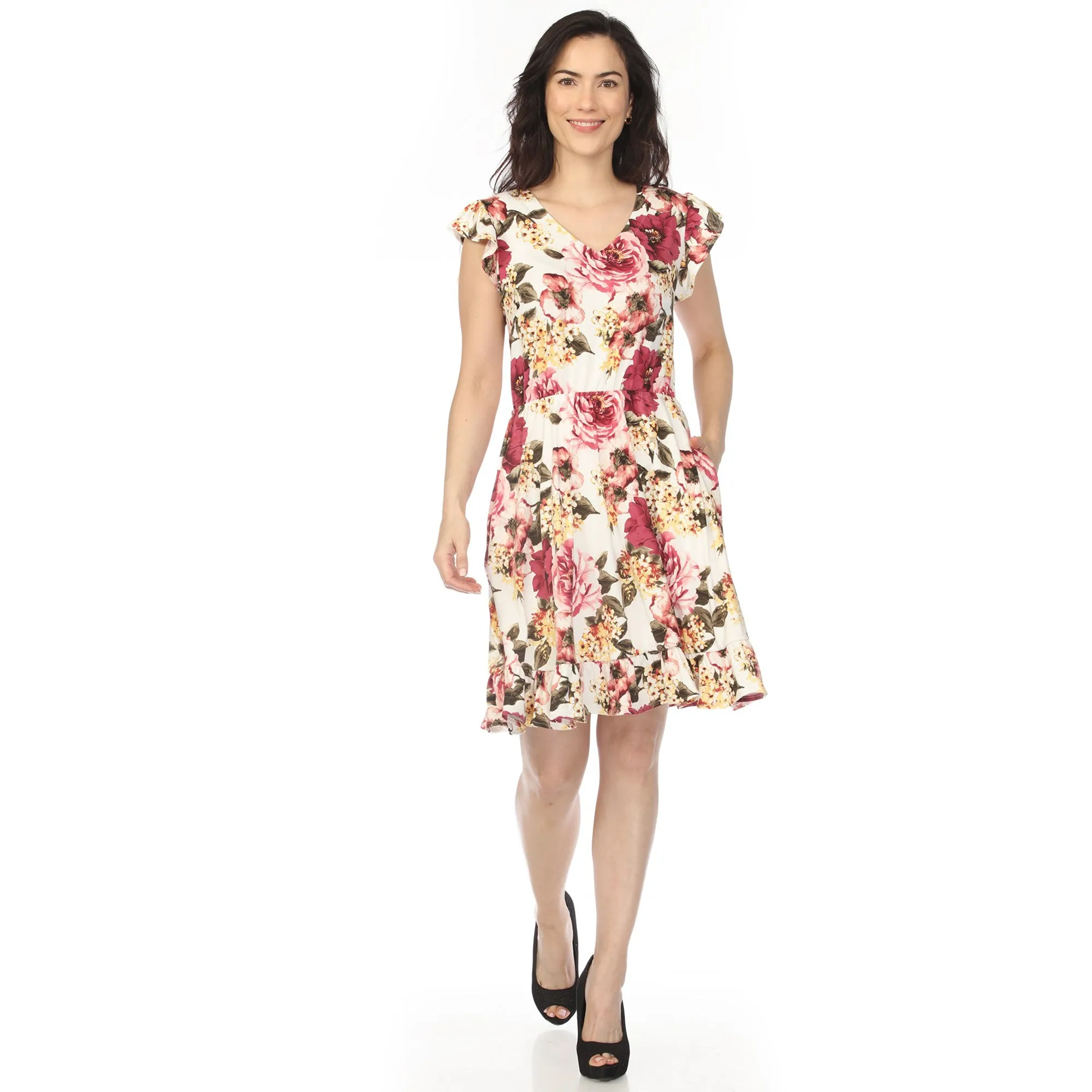Women's V-Neck Empire Dress sold by White Mark product image thumbnail 3