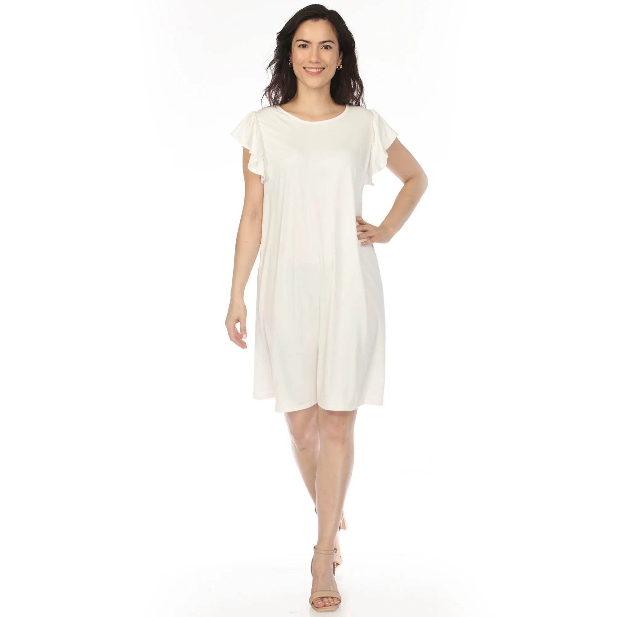 Women's Crew Neck Ruffle Sleeve Dress sold by White Mark product image thumbnail 3