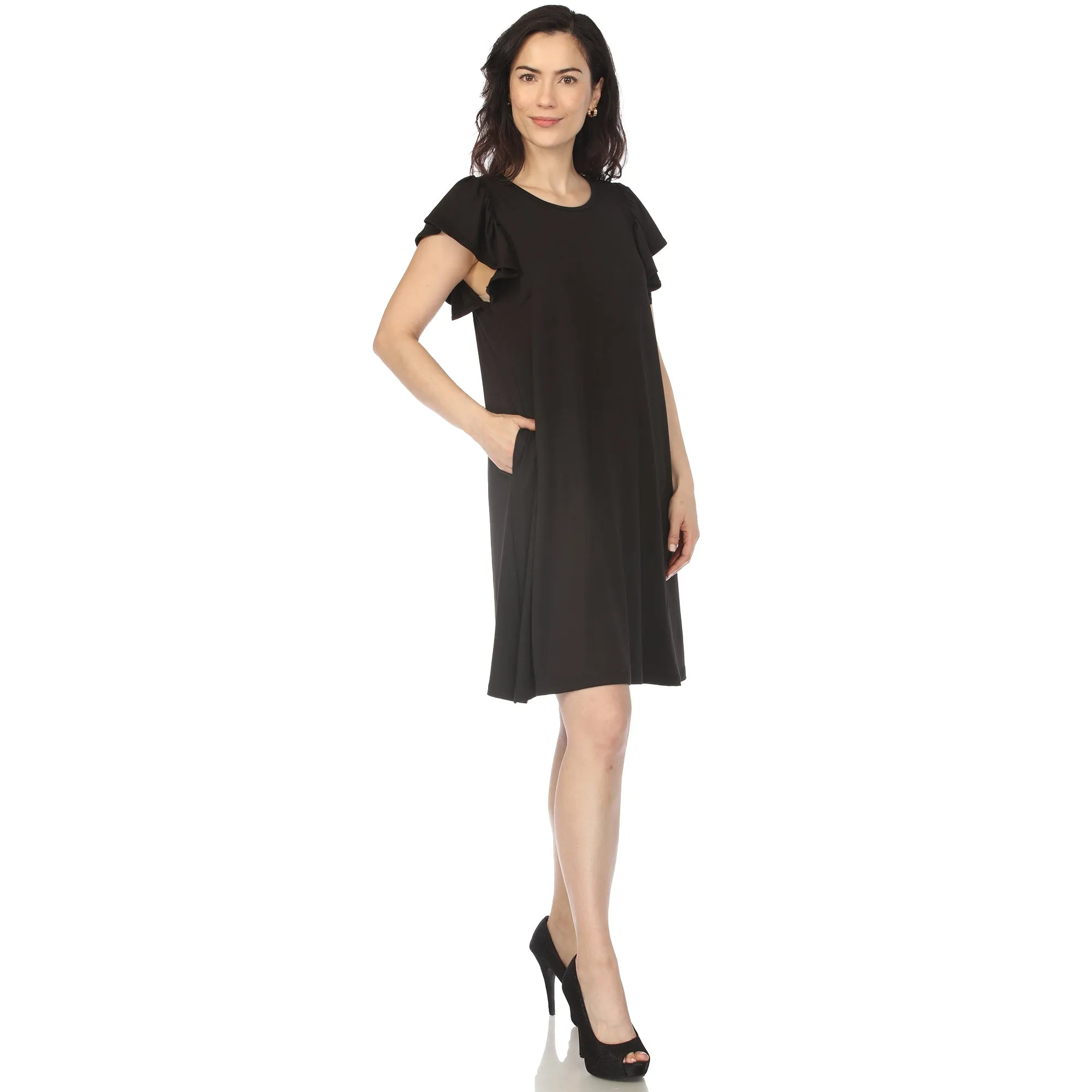 Women's Crew Neck Ruffle Sleeve Dress sold by White Mark product image thumbnail 4