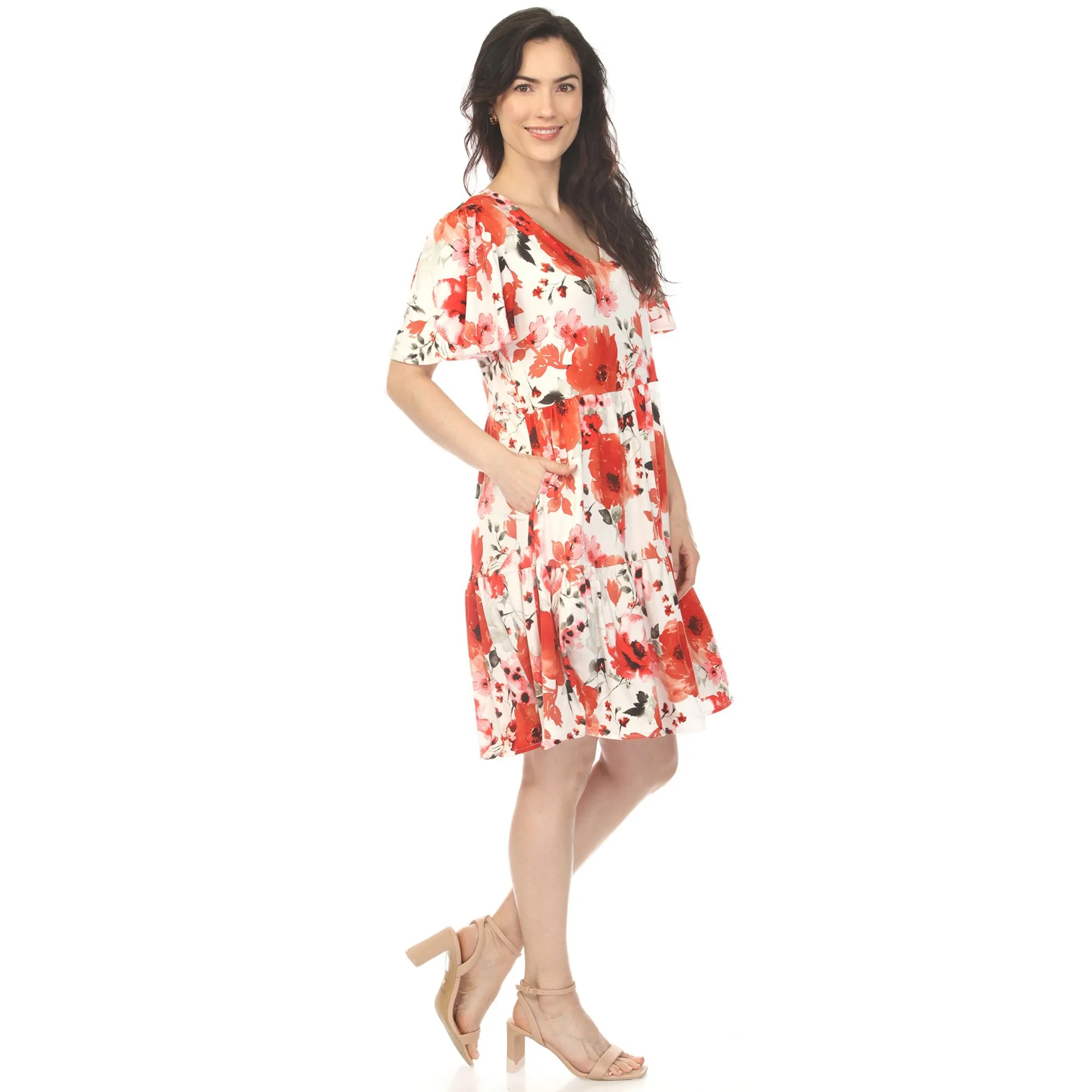 Women's V-Neck Vintage Floral Short Sleeve Dress sold by White Mark product image thumbnail 4