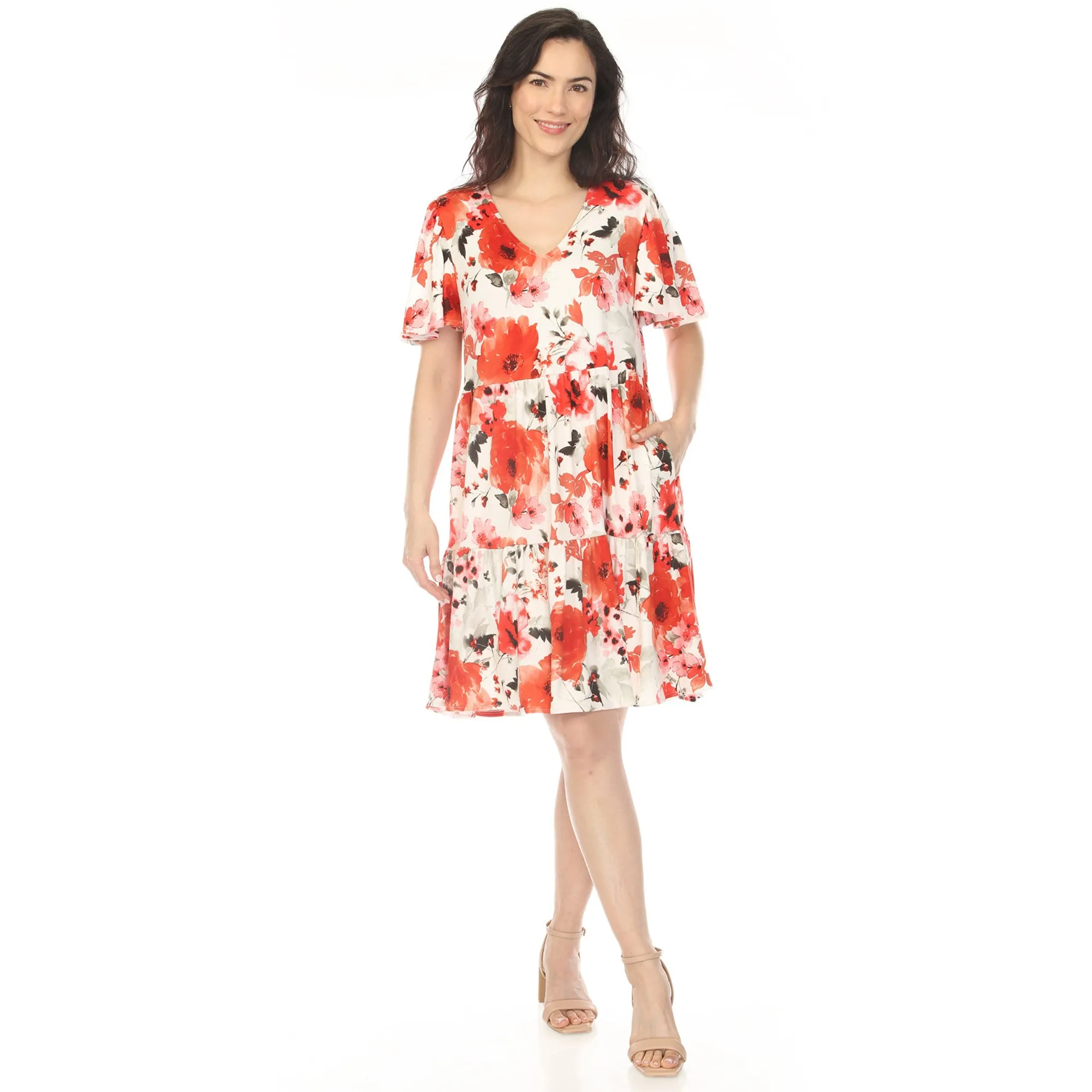 Women's V-Neck Vintage Floral Short Sleeve Dress sold by White Mark product image thumbnail 2