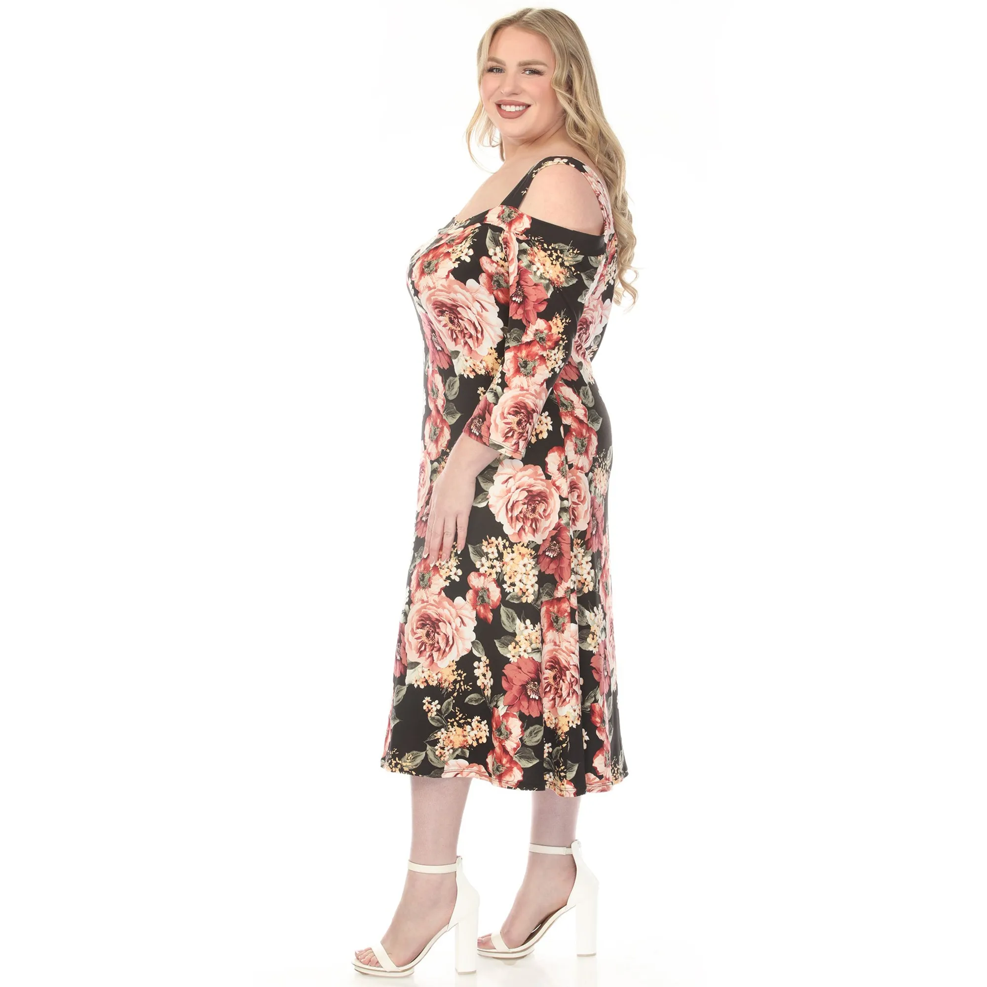 Plus Size Cold Shoulder 3/4 Sleeve Dress sold by White Mark product image thumbnail 4
