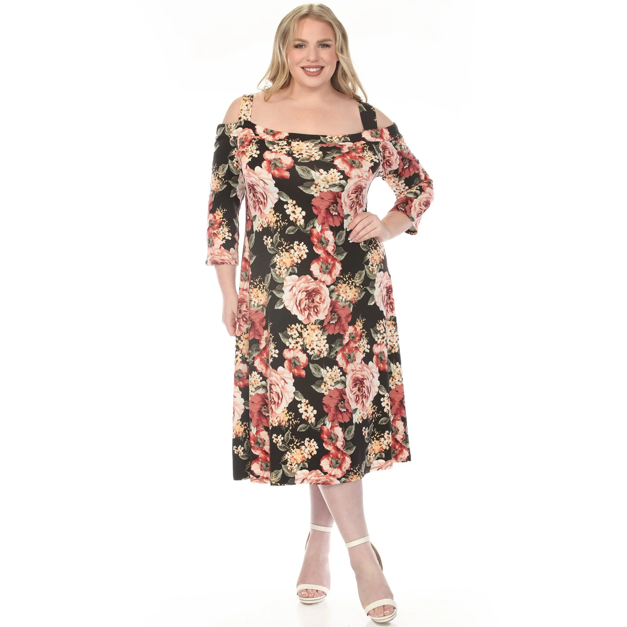 Plus Size Cold Shoulder 3/4 Sleeve Dress sold by White Mark product image thumbnail 2