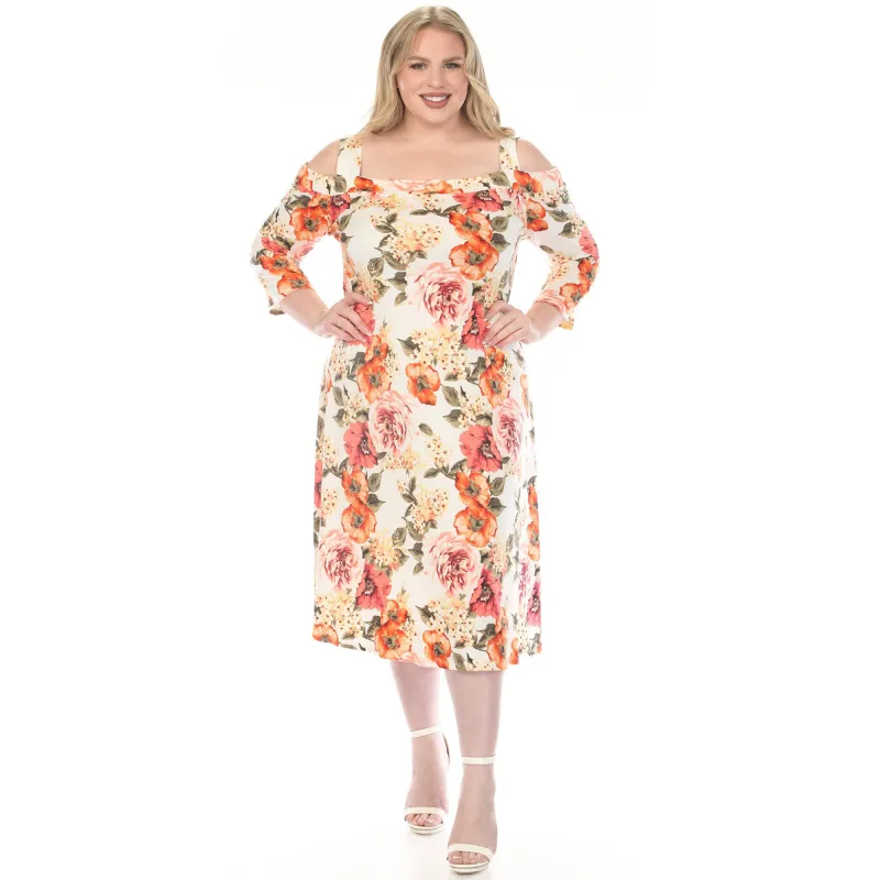 Plus Size Cold Shoulder 3/4 Sleeve Dress made by White Mark