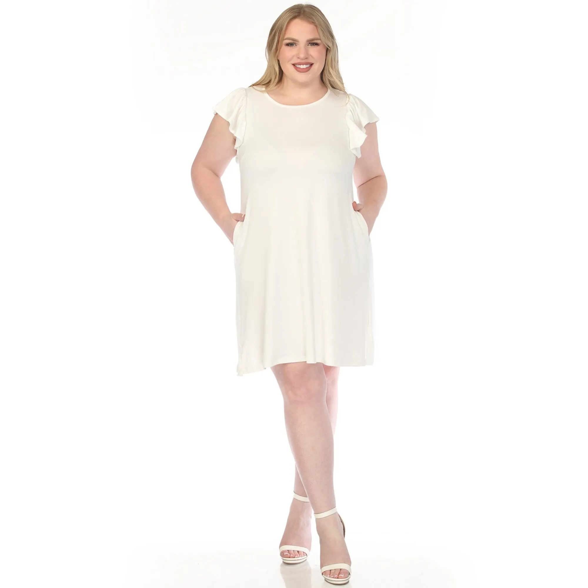 Plus Size Crew Neck Ruffle Sleeve Dress sold by White Mark product image thumbnail 3