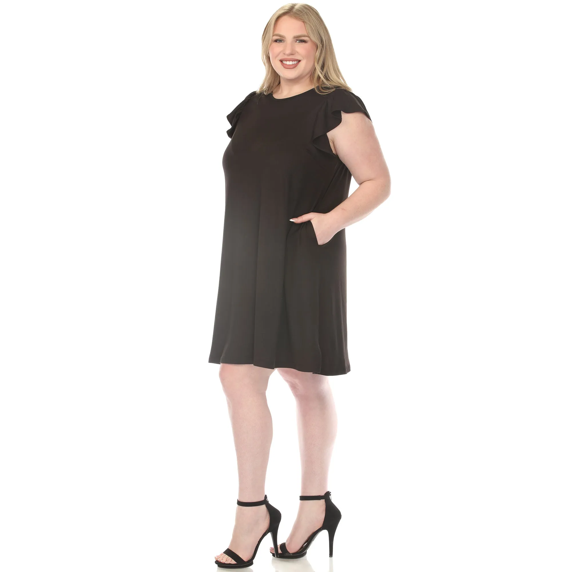 Plus Size Crew Neck Ruffle Sleeve Dress sold by White Mark product image thumbnail 4