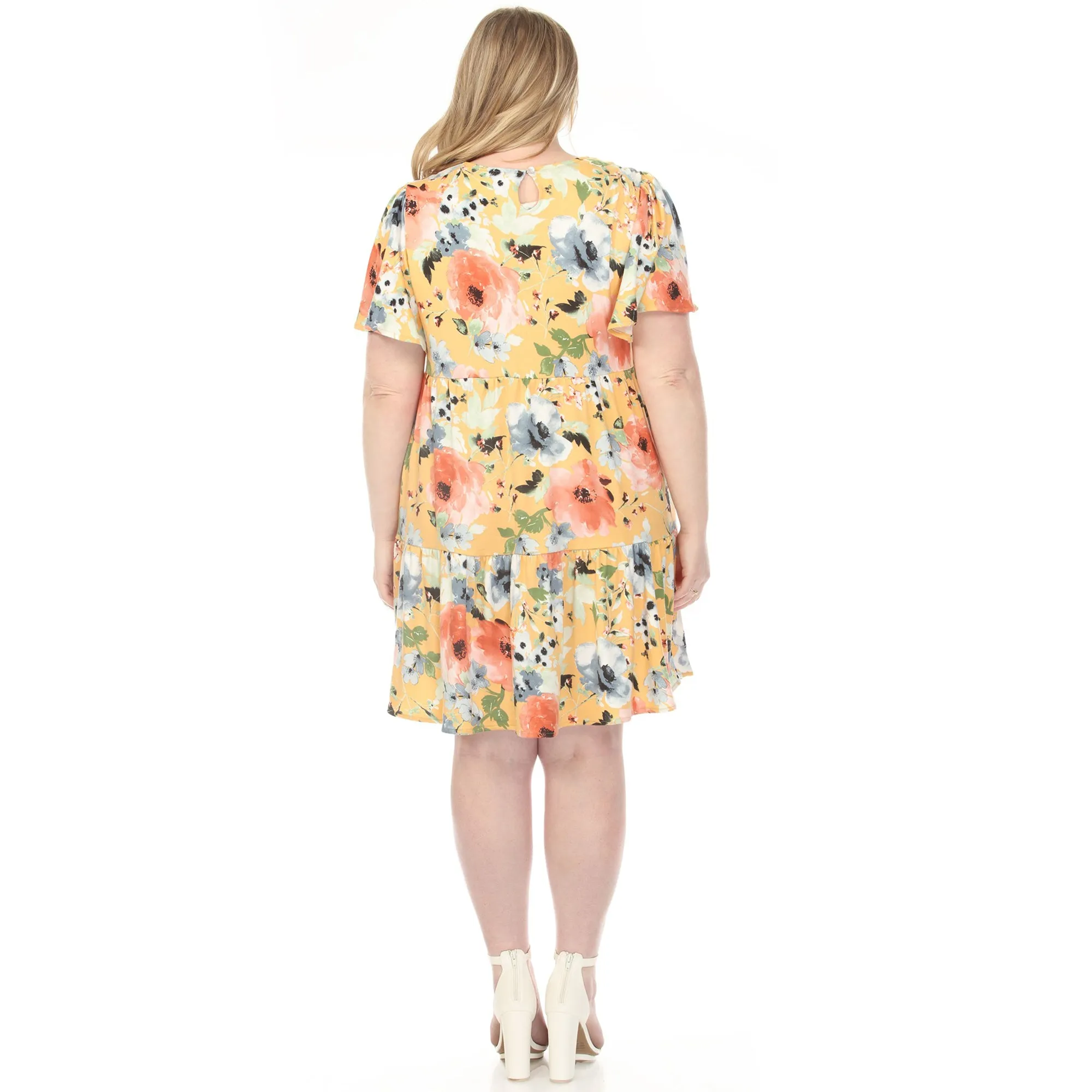 Plus Size V-Neck Vintage Floral Short Sleeve Dress sold by White Mark product image thumbnail 5