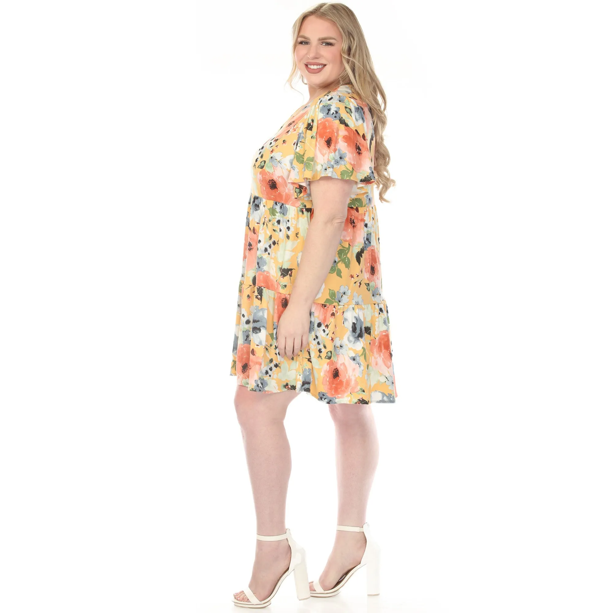 Plus Size V-Neck Vintage Floral Short Sleeve Dress sold by White Mark product image thumbnail 3