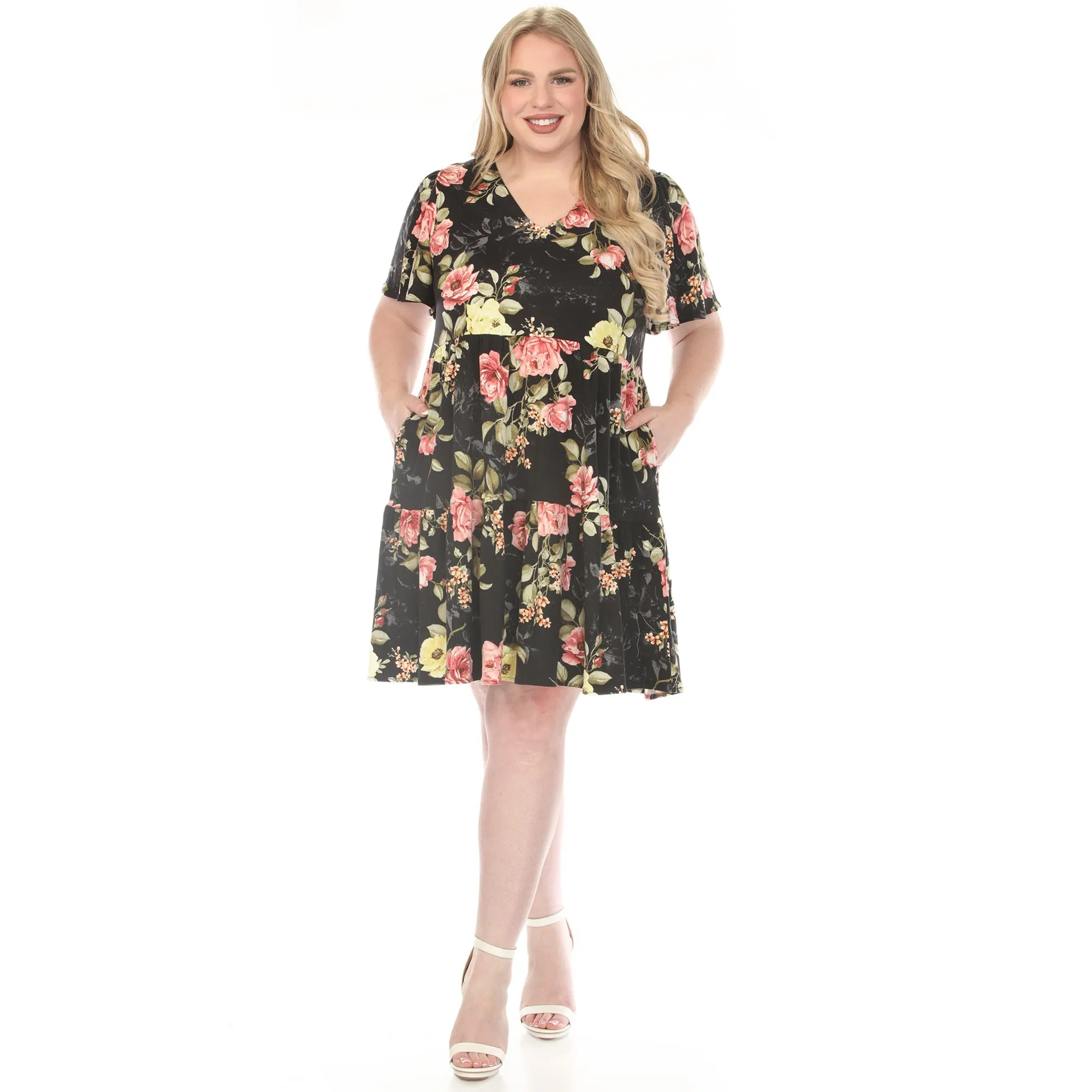 Plus Size V-Neck Tropical Flower Short Sleeve Dress sold by White Mark product image thumbnail 2
