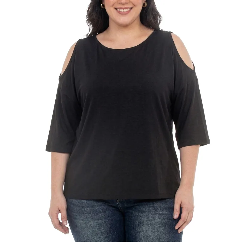 Plus Size Casual Cold Shoulder Pullover Top made by White Mark
