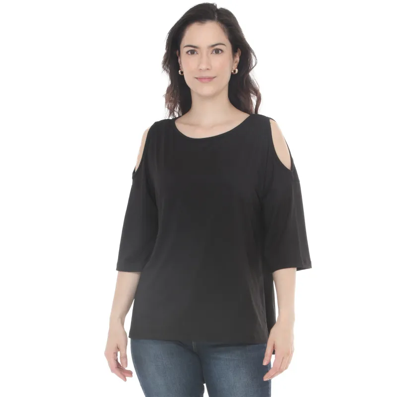 Women’s Casual Cold Shoulder Pullover Top made by White Mark