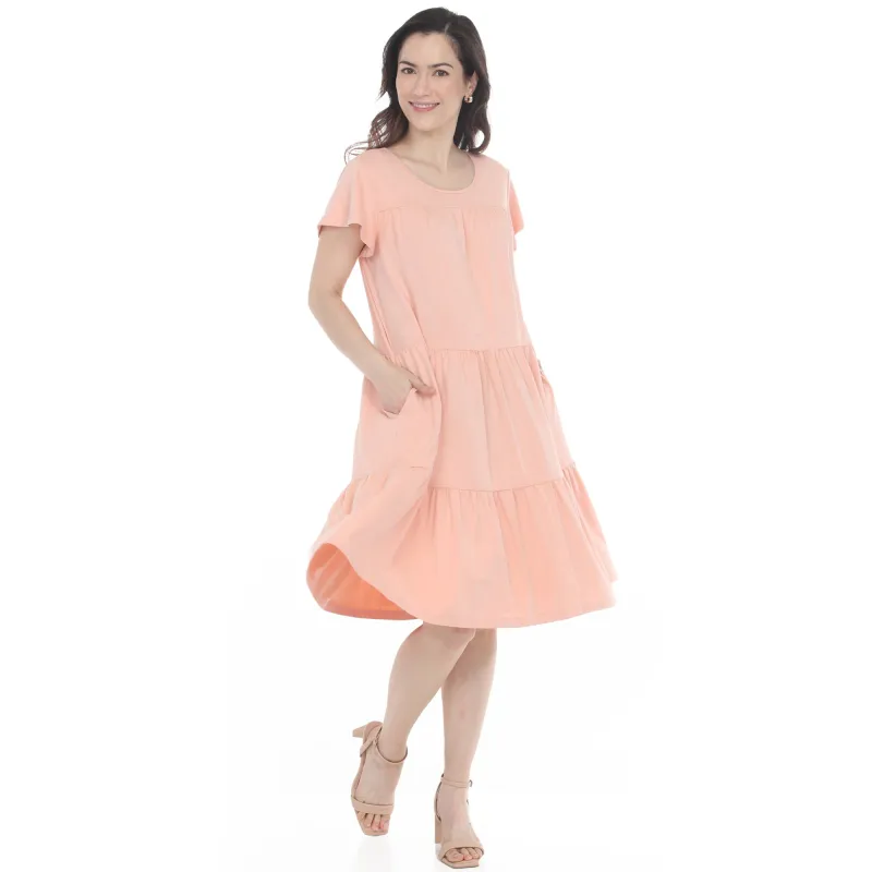 Women’s Flutter Sleeve Ruffle Tiered Dress made by White Mark