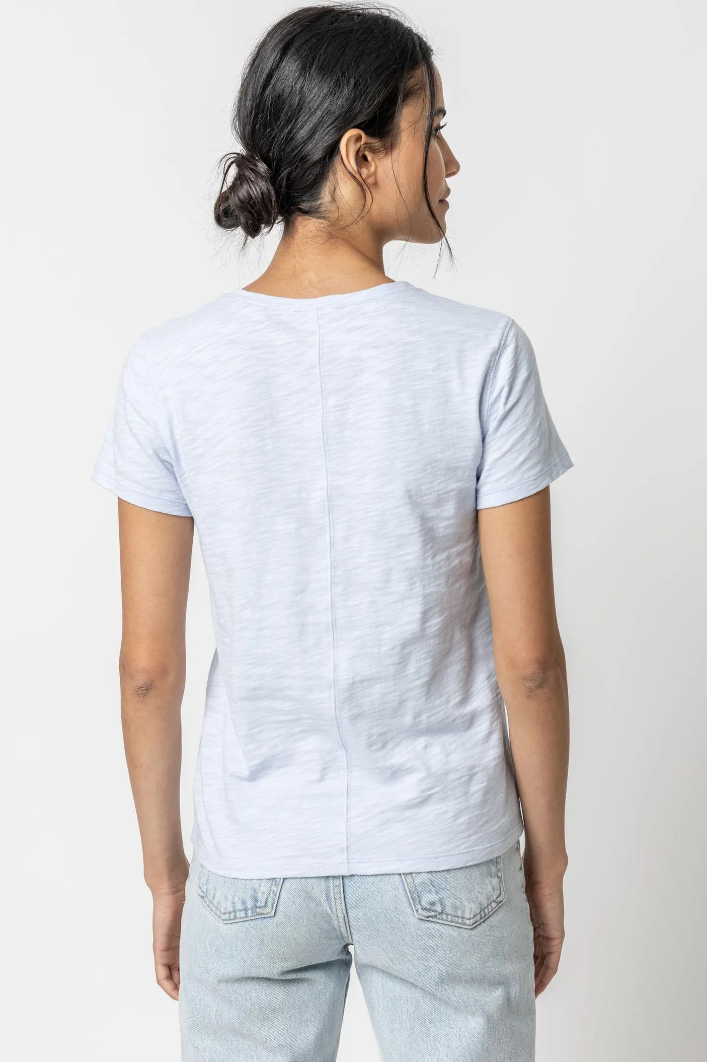 V-NECK SHORT SLEEVE BACK SEAM TEE sold by Wildflower product image thumbnail 2