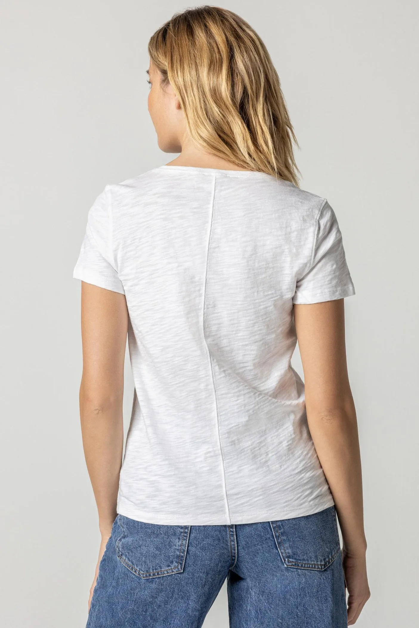 V-NECK SHORT SLEEVE BACK SEAM TEE sold by Wildflower product image thumbnail 4