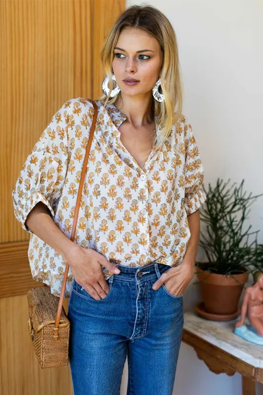 MANDARIN COLLAR TOP - LITTLE MARIGOLDS ORGANIC sold by Wildflower