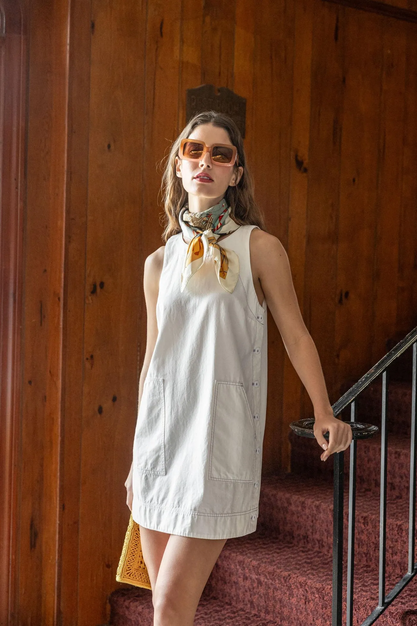 SIDE BUTTON CANVAS DRESS sold by Wildflower